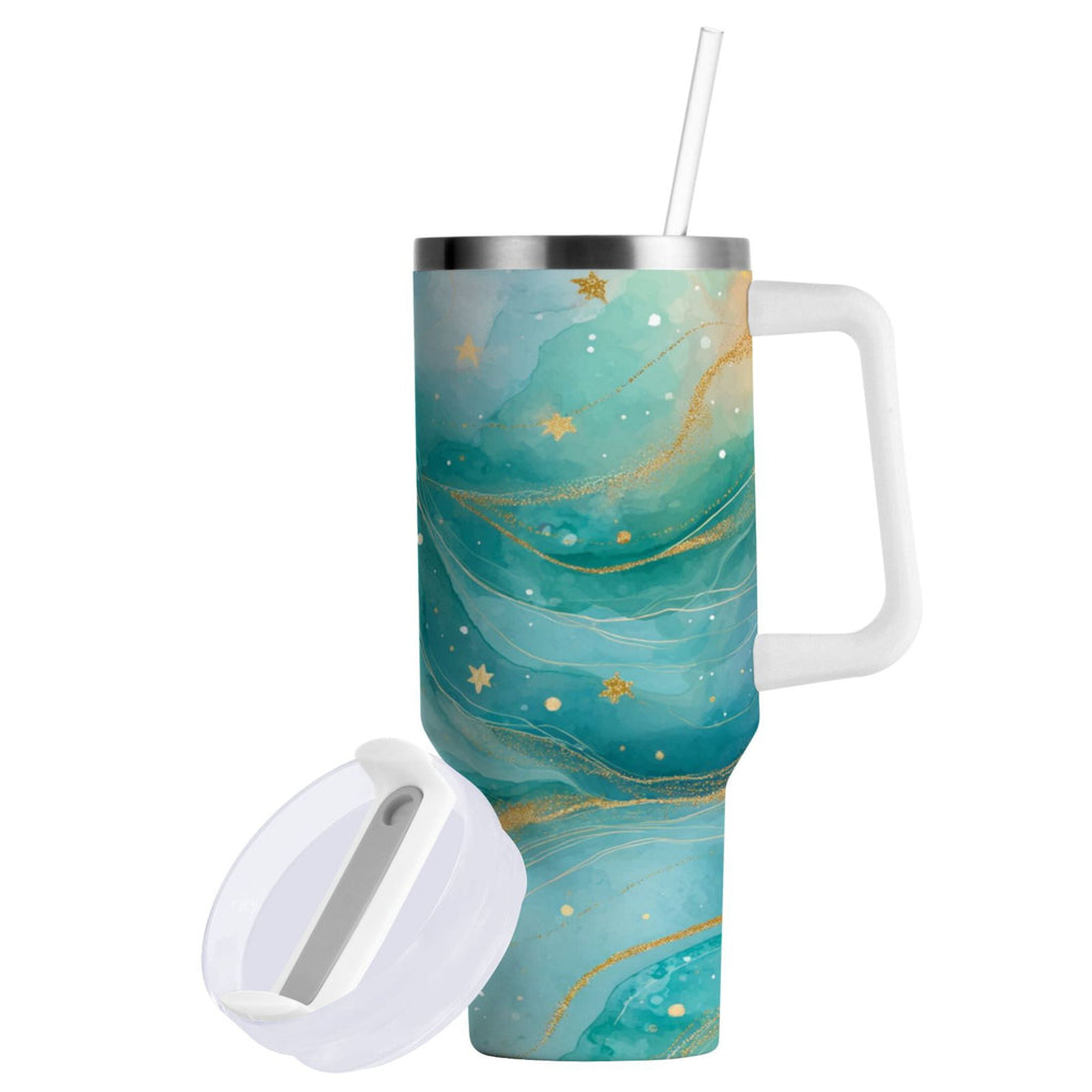 40 oz Insulated Stainless Steel Tumbler Double Wall Stainless Steel Tumbler with 2-Way Drinking Beautiful Watercolor Stars - HWQ8
