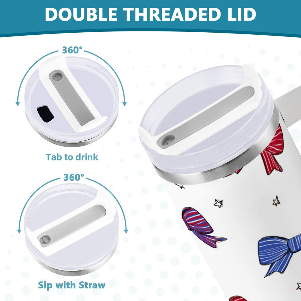 30 oz Insulated Stainless Steel Tumbler Double Wall Stainless Steel Tumbler with 2-Way Drinking Red and Blue Stripe Bows - 1GWC