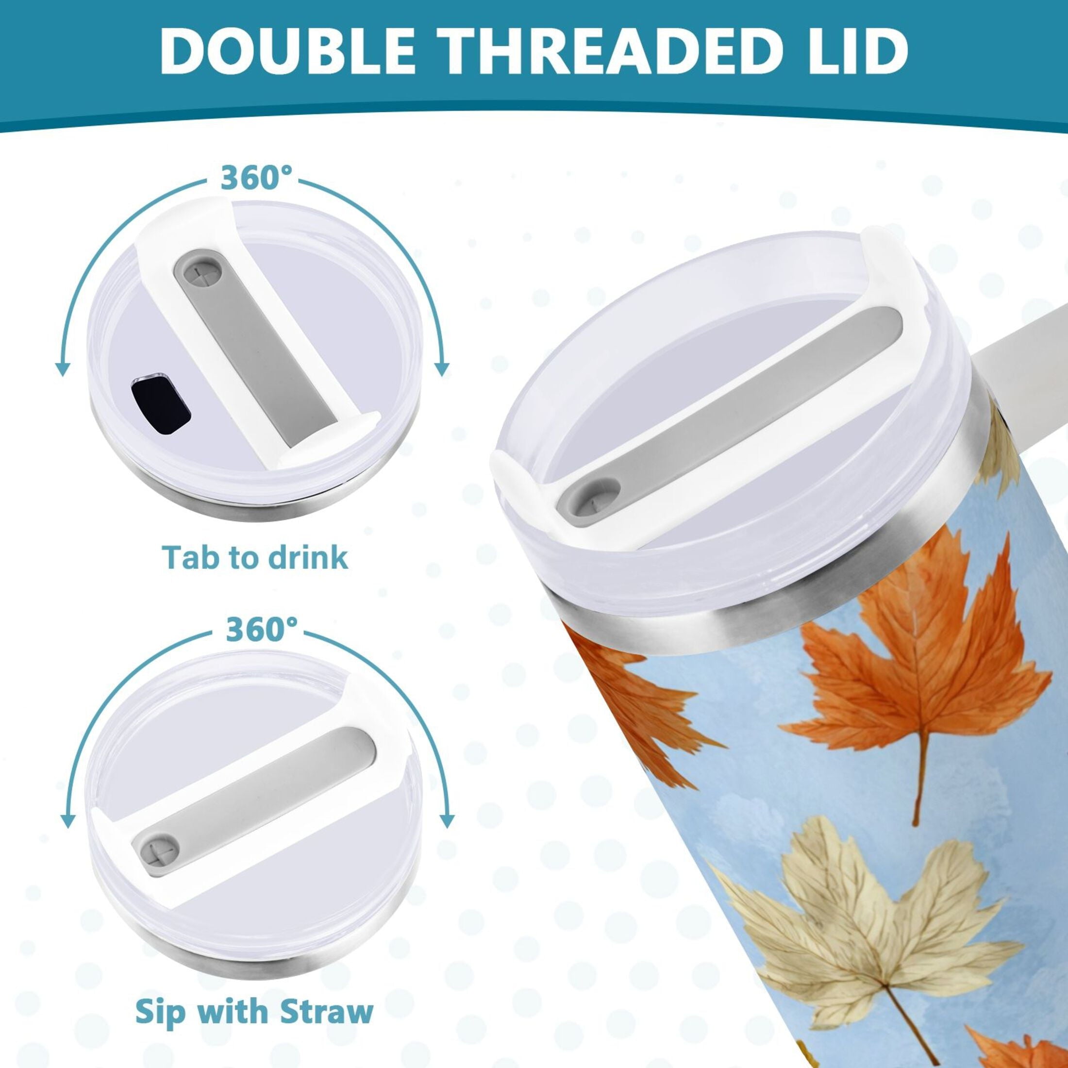 30 oz Insulated Stainless Steel Tumbler Double Wall Stainless Steel Tumbler with 2-Way Drinking Autumn Maple Leaves - T6RN