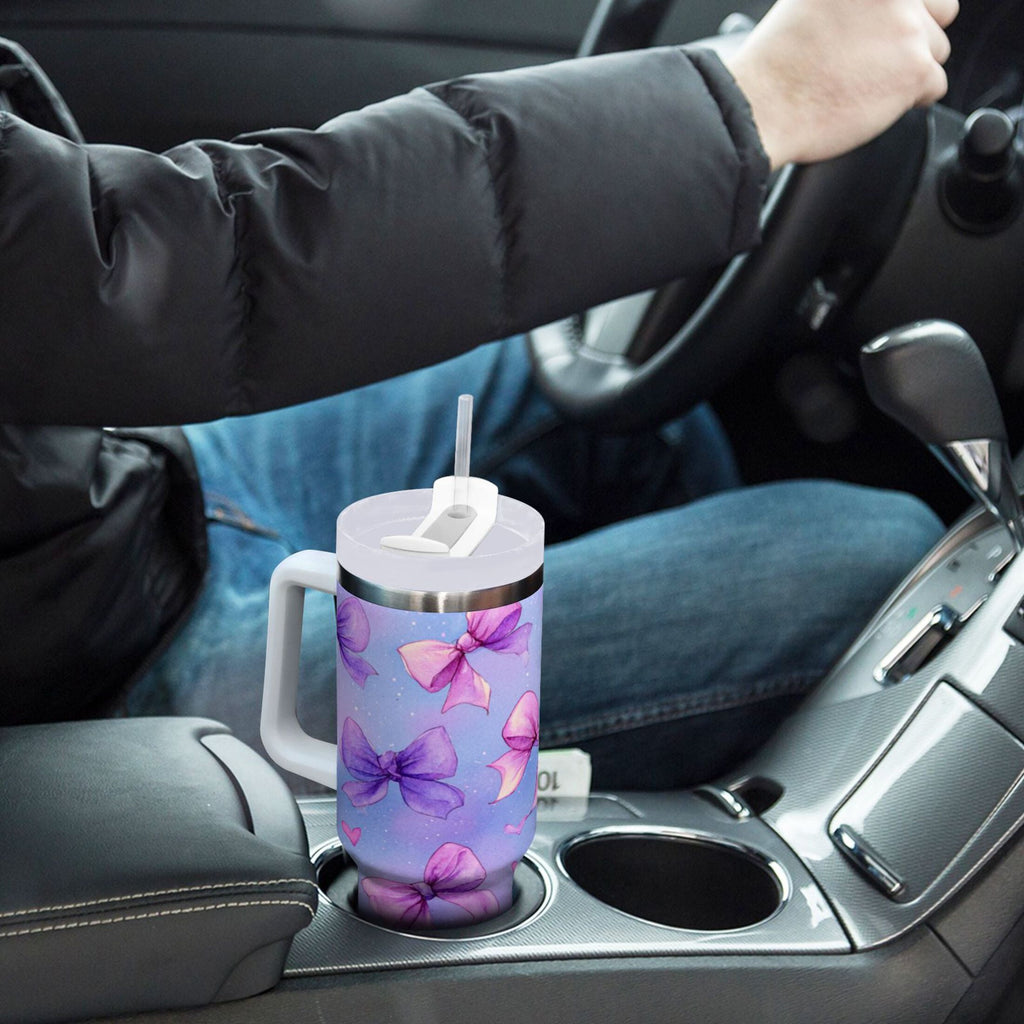 30 oz Insulated Stainless Steel Tumbler Double Wall Stainless Steel Tumbler with 2-Way Drinking Watercolor Bows Pattern - Y4UM