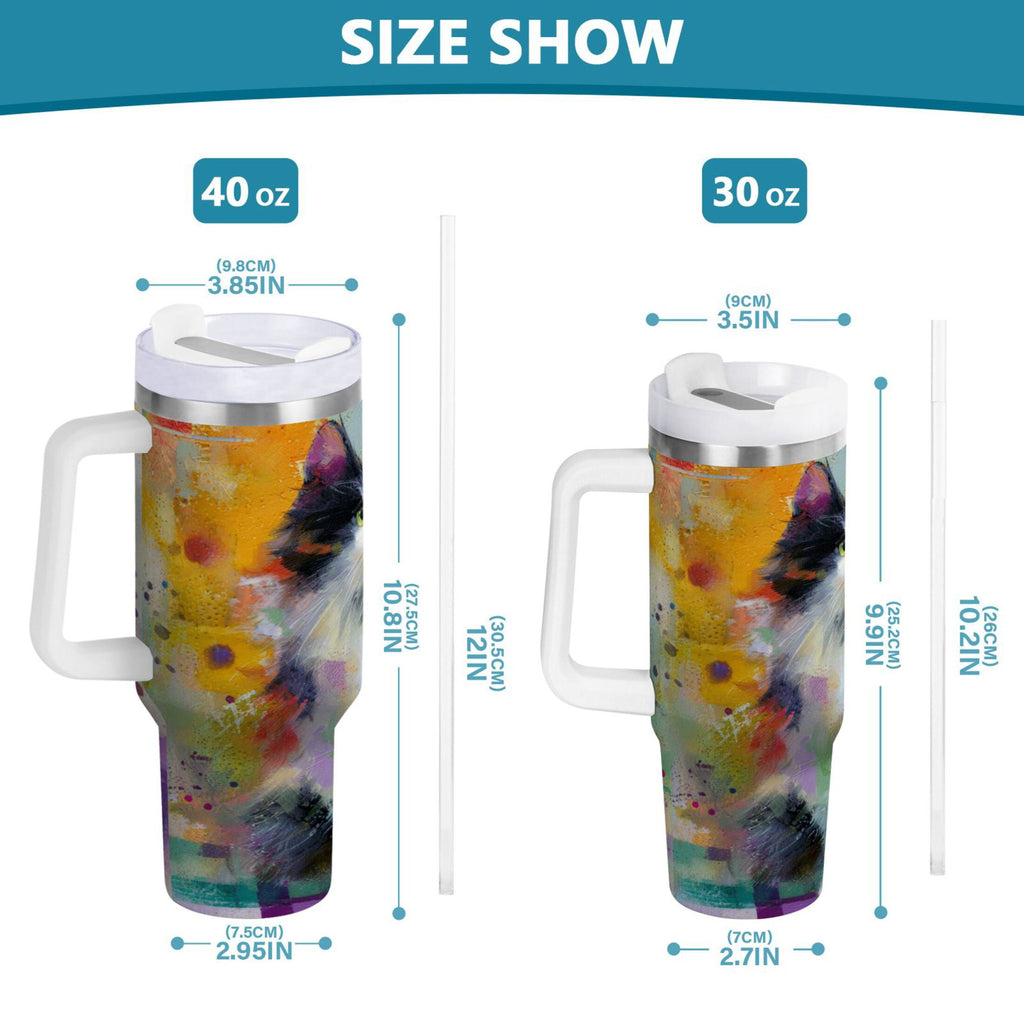 30 oz Insulated Stainless Steel Tumbler Double Wall Stainless Steel Tumbler with 2-Way Drinking Charming Hairy Cat - 7DUD