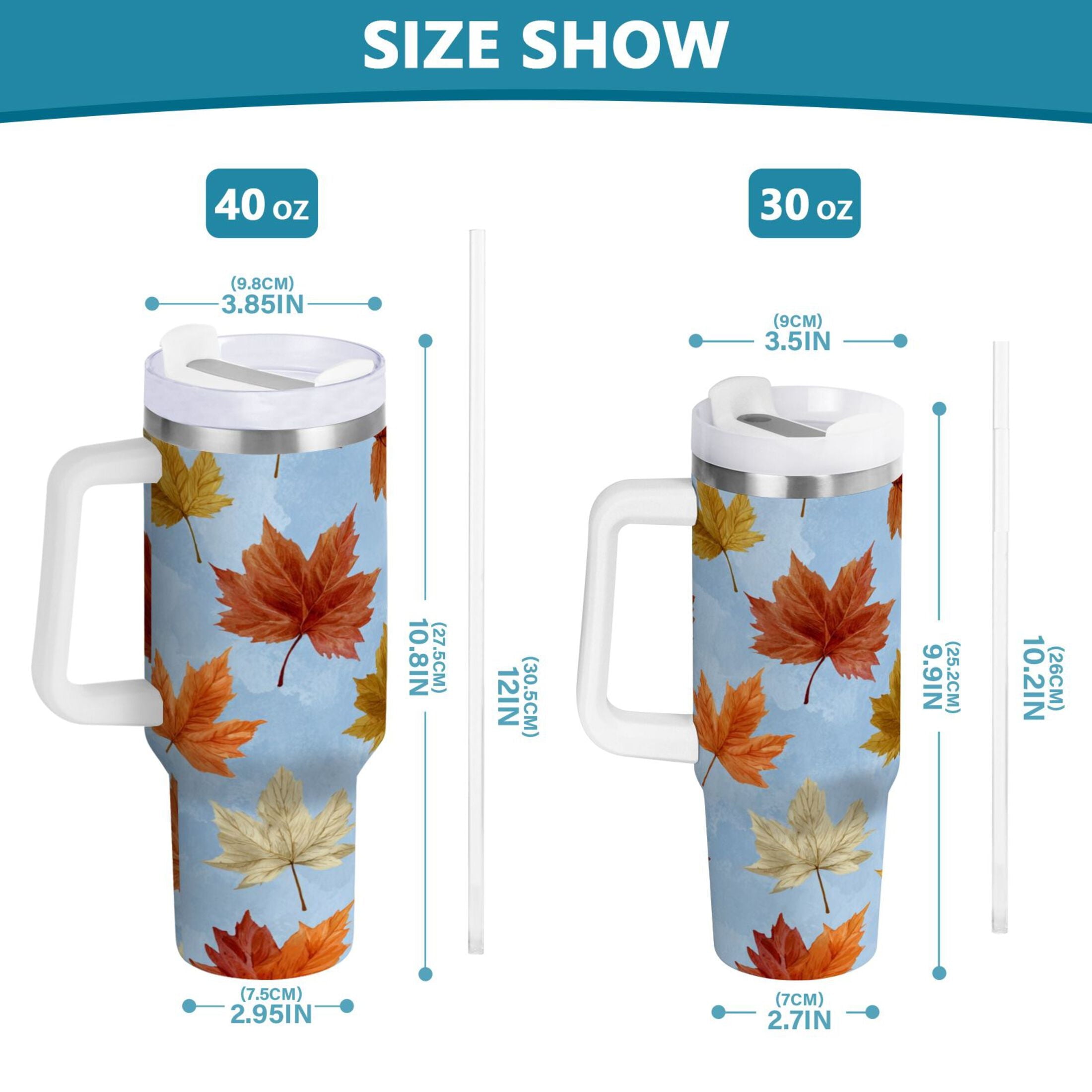 30 oz Insulated Stainless Steel Tumbler Double Wall Stainless Steel Tumbler with 2-Way Drinking Autumn Maple Leaves - T6RN