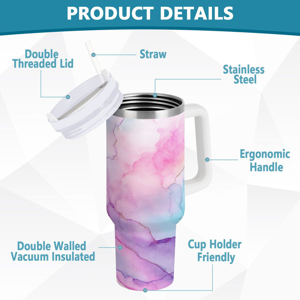 30 oz Insulated Stainless Steel Tumbler Double Wall Stainless Steel Tumbler with 2-Way Drinking Pastel Pink Marble Texture - TAFF