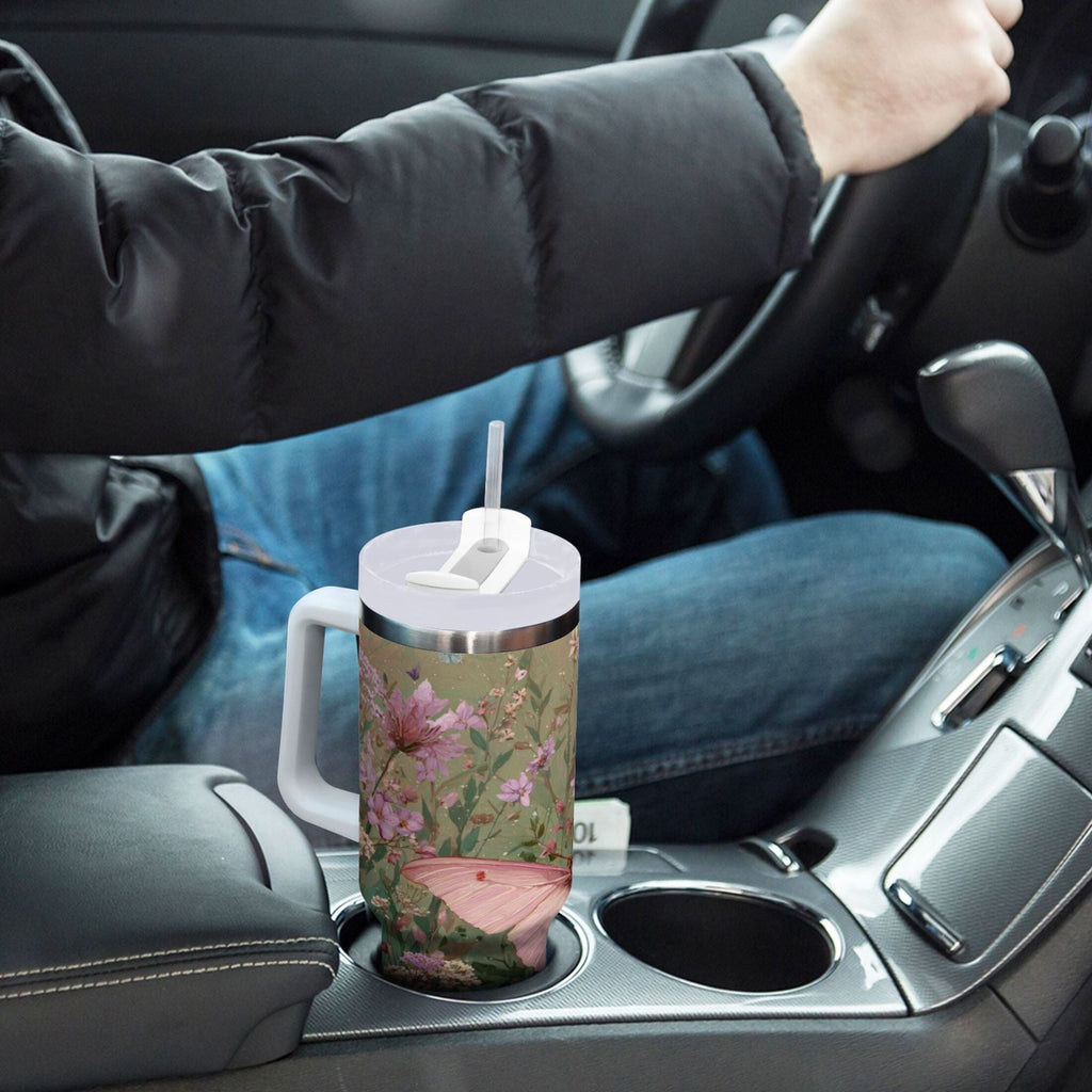 30 oz Insulated Stainless Steel Tumbler Double Wall Stainless Steel Tumbler with 2-Way Drinking Delicate Butterfly - 1QYP