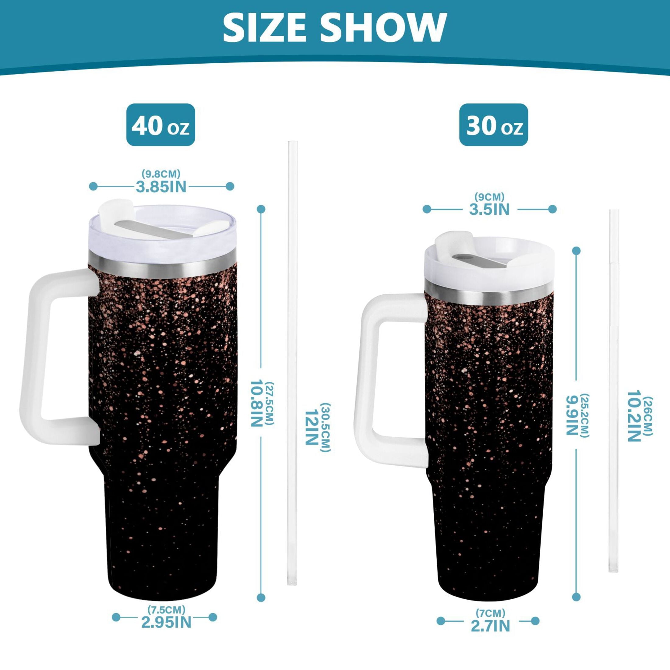 40 oz Insulated Stainless Steel Tumbler Double Wall Stainless Steel Tumbler with 2-Way Drinking Rose Gold Glitter - ATO6