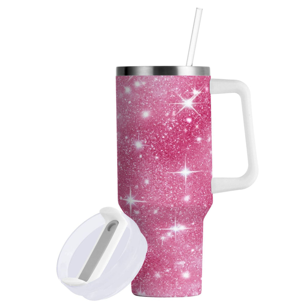 40 oz Insulated Stainless Steel Tumbler Double Wall Stainless Steel Tumbler with 2-Way Drinking Pink Glitter Background - 0Z73