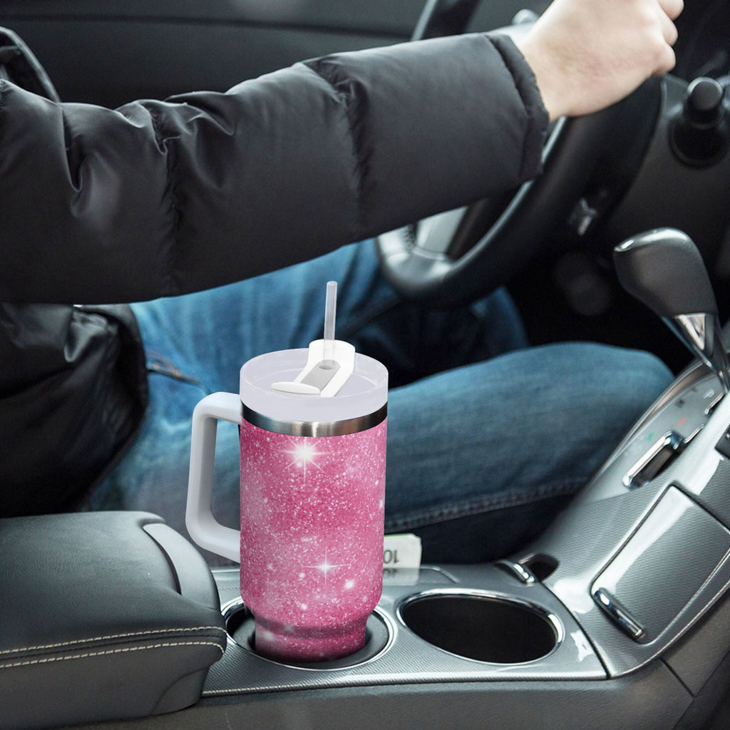 40 oz Insulated Stainless Steel Tumbler Double Wall Stainless Steel Tumbler with 2-Way Drinking Pink Glitter Background - 0Z73