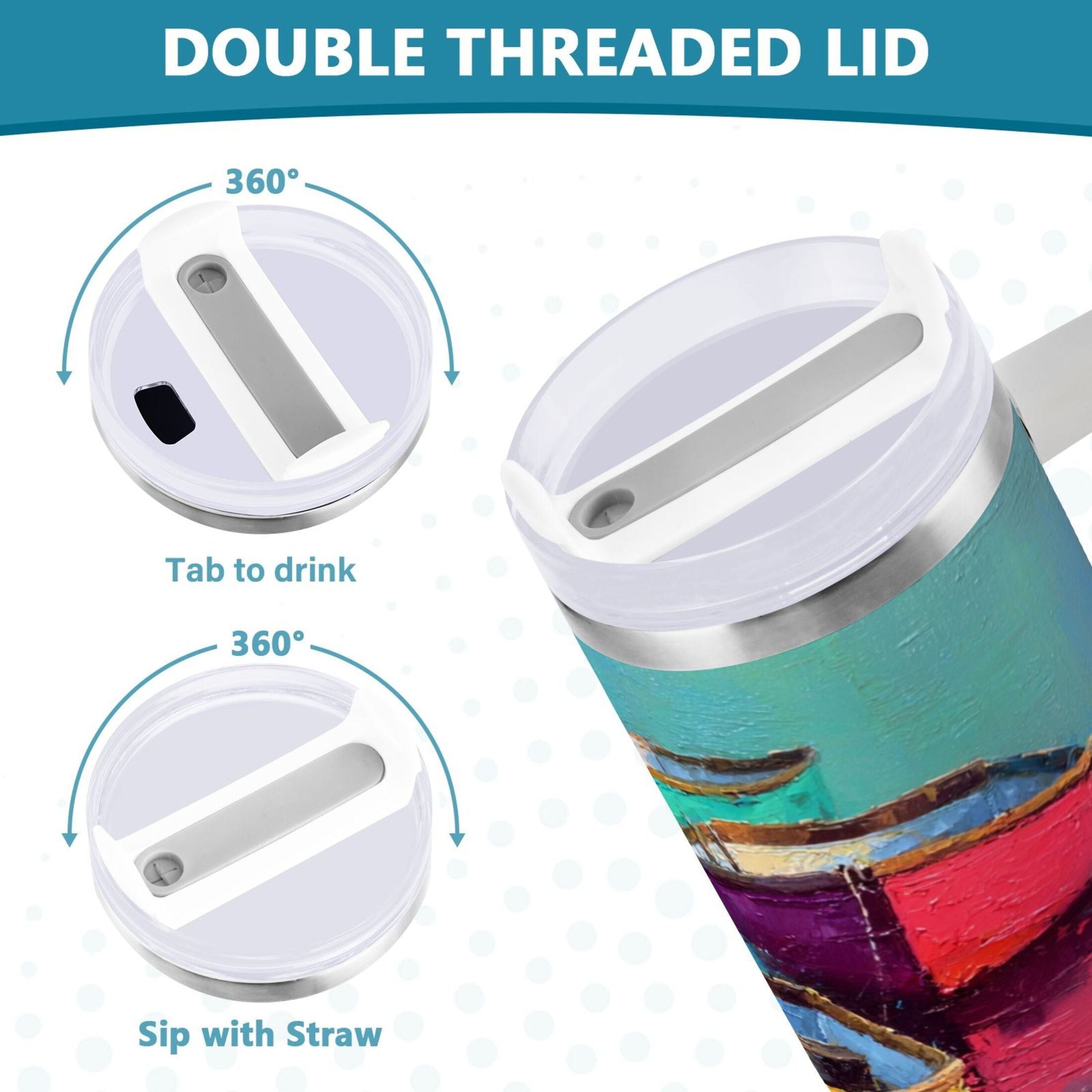 30 oz Insulated Stainless Steel Tumbler Double Wall Stainless Steel Tumbler with 2-Way Drinking Colorful Row Boats - OQ7U
