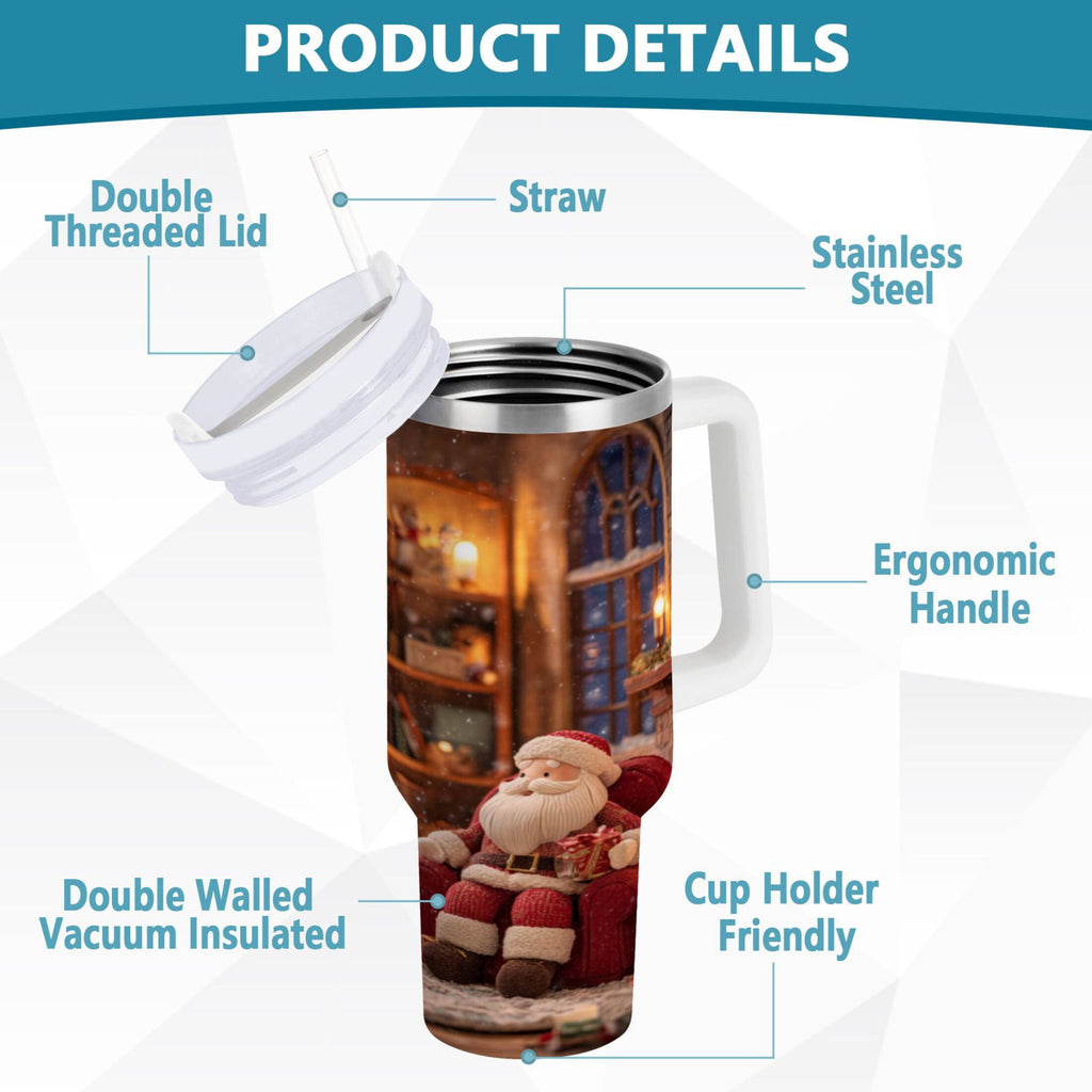 40 oz Insulated Stainless Steel Tumbler Double Wall Stainless Steel Tumbler with 2-Way Drinking Sitting Santa Claus - MC1J