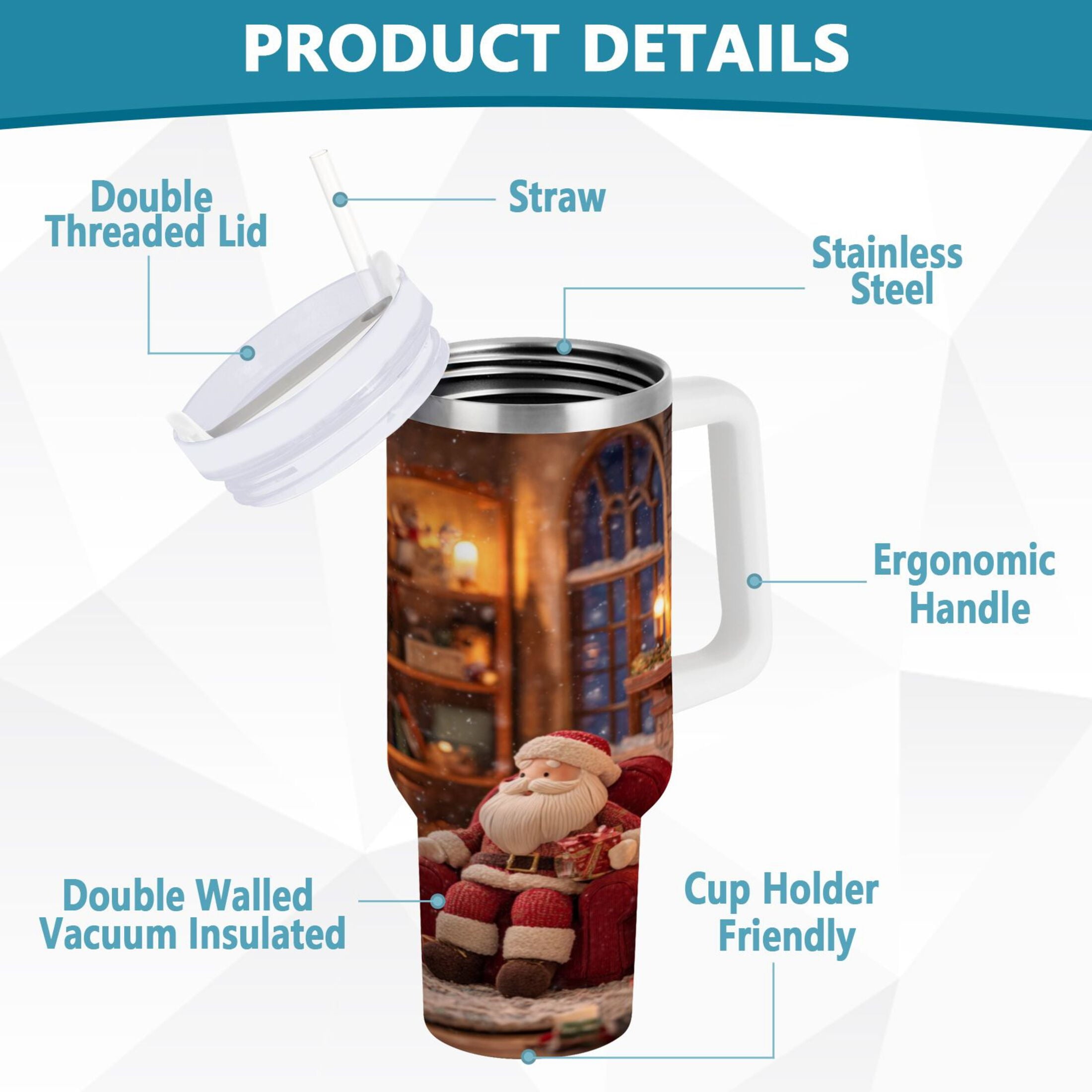 40 oz Insulated Stainless Steel Tumbler Double Wall Stainless Steel Tumbler with 2-Way Drinking Sitting Santa Claus - MC1J