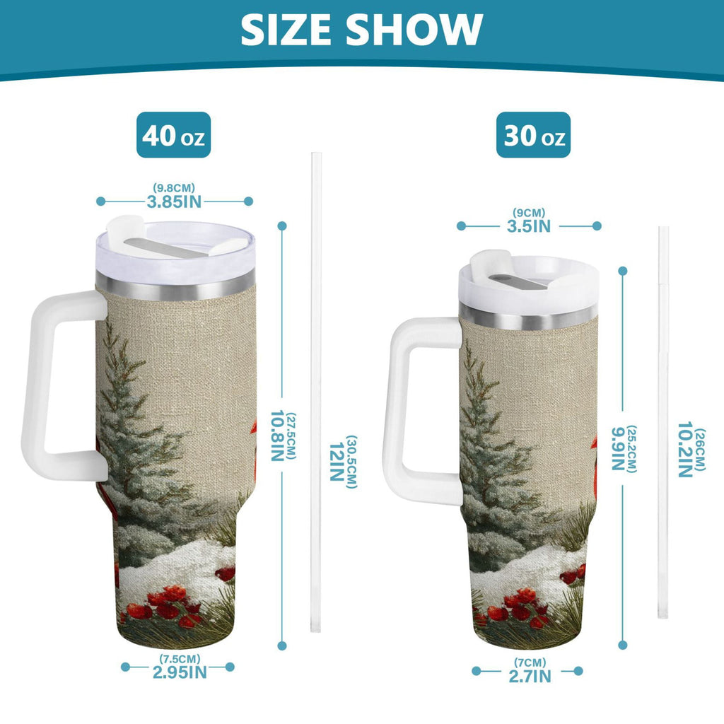 30 oz Insulated Stainless Steel Tumbler Double Wall Stainless Steel Tumbler with 2-Way Drinking Bird and Snow-covered Trees - 6FJT