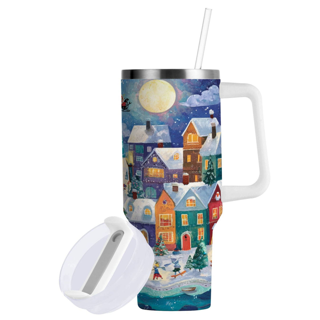30 oz Insulated Stainless Steel Tumbler Double Wall Stainless Steel Tumbler with 2-Way Drinking Charming Christmas Scene - T84I