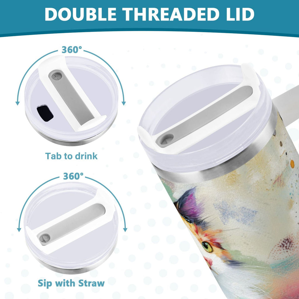 30 oz Insulated Stainless Steel Tumbler Double Wall Stainless Steel Tumbler with 2-Way Drinking Charming Hairy Cat - 7DUD