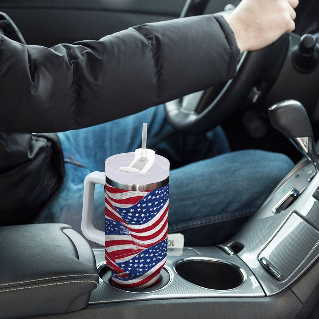 30 oz Insulated Stainless Steel Tumbler Double Wall Stainless Steel Tumbler with 2-Way Drinking Flags Wave Pattern - 4TVK