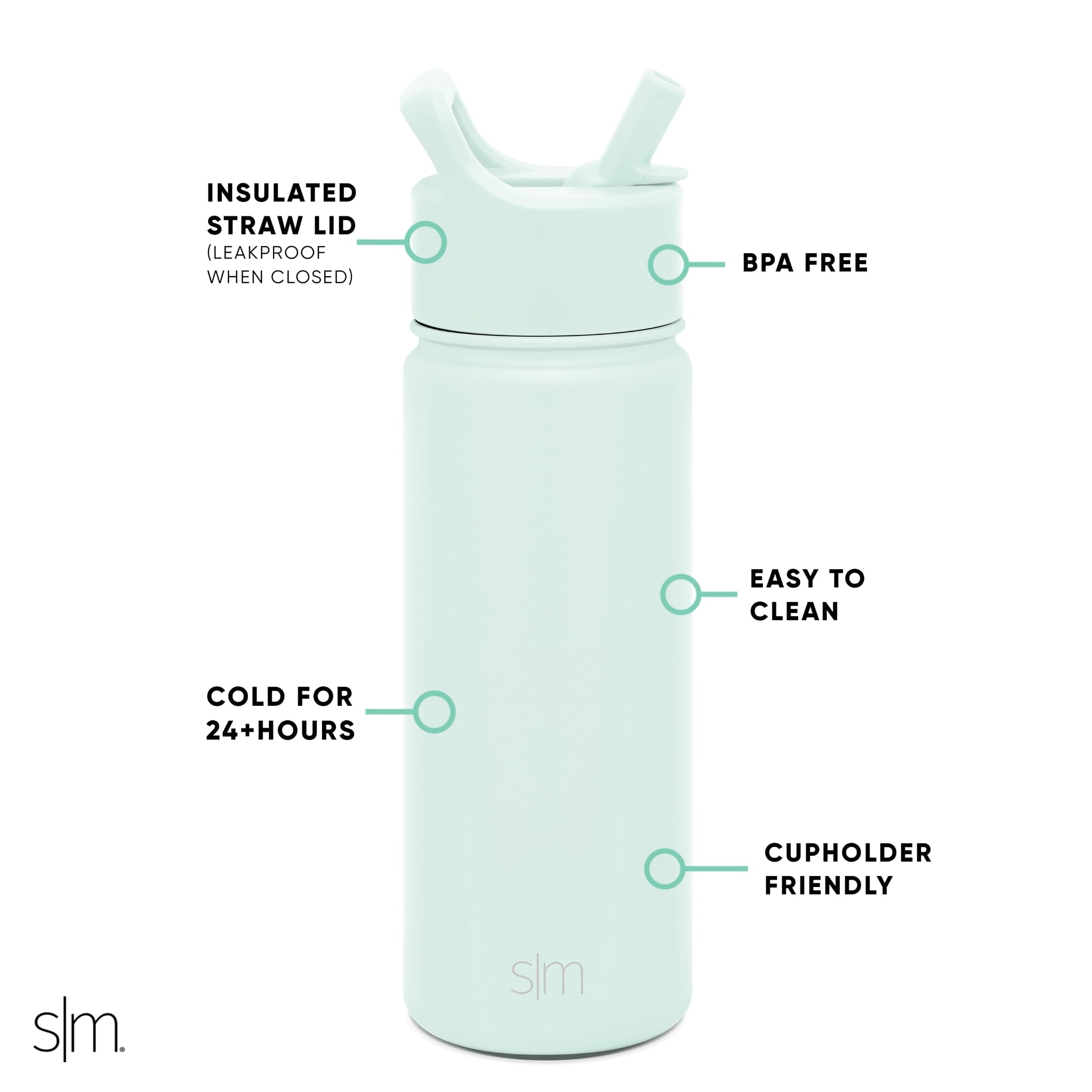 Simple Modern Summit Water Bottle Straw Lid Vacuum Insulated Stainless Steel Bottle | 18 fl oz - ZCCH