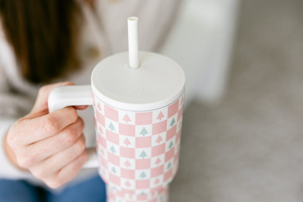Simple Modern 30 fl oz Insulated Stainless Steel Trek Tumbler with Straw Lid | Seaglass Sage and Cream Checkmate - ON24