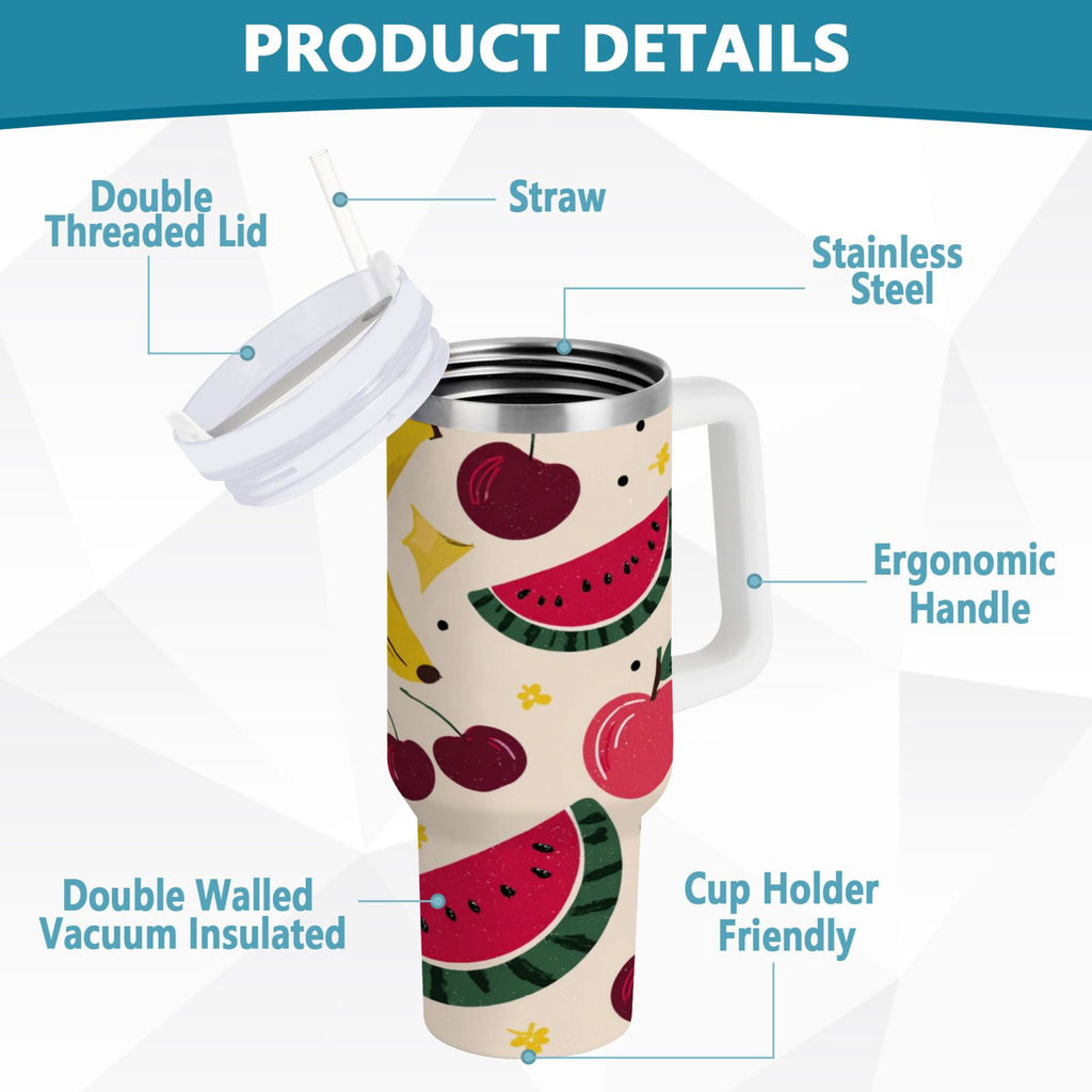 30 oz Insulated Stainless Steel Tumbler Double Wall Stainless Steel Tumbler with 2-Way Drinking Watermelon and Cherries - YK54