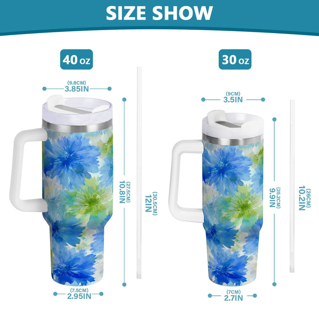 40 oz Insulated Stainless Steel Tumbler Double Wall Stainless Steel Tumbler with 2-Way Drinking Watercolor Blue Cornflowers - C472