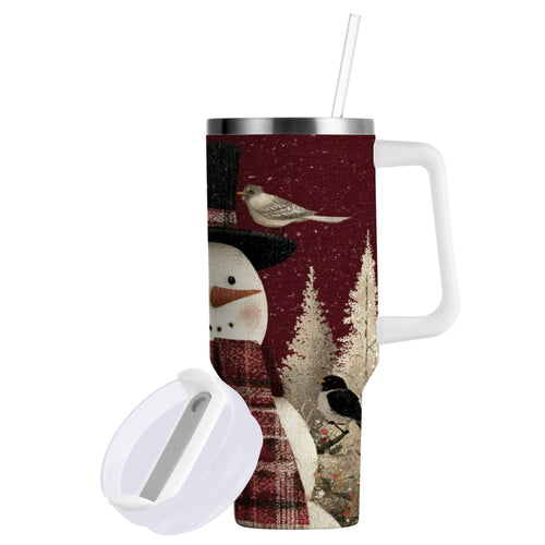 30 oz Insulated Stainless Steel Tumbler Double Wall Stainless Steel Tumbler with 2-Way Drinking Snowman and Birds - 7QXZ