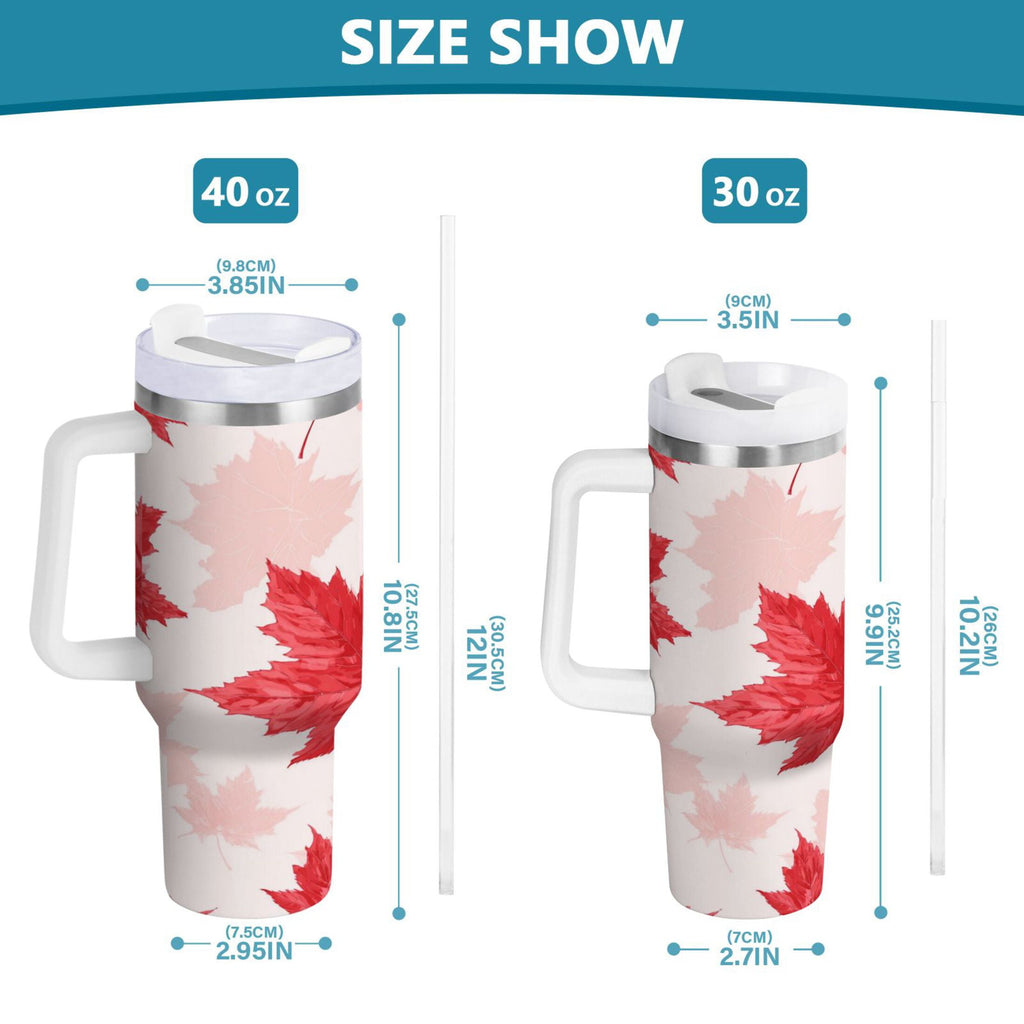 40 oz Insulated Stainless Steel Tumbler Double Wall Stainless Steel Tumbler with 2-Way Drinking Red Maple Leaves Pattern - PS4W