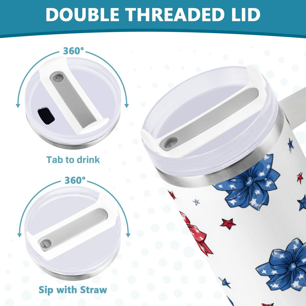 40 oz Insulated Stainless Steel Tumbler Double Wall Stainless Steel Tumbler with 2-Way Drinking Stars and Stripes Puttern Flower - 209D