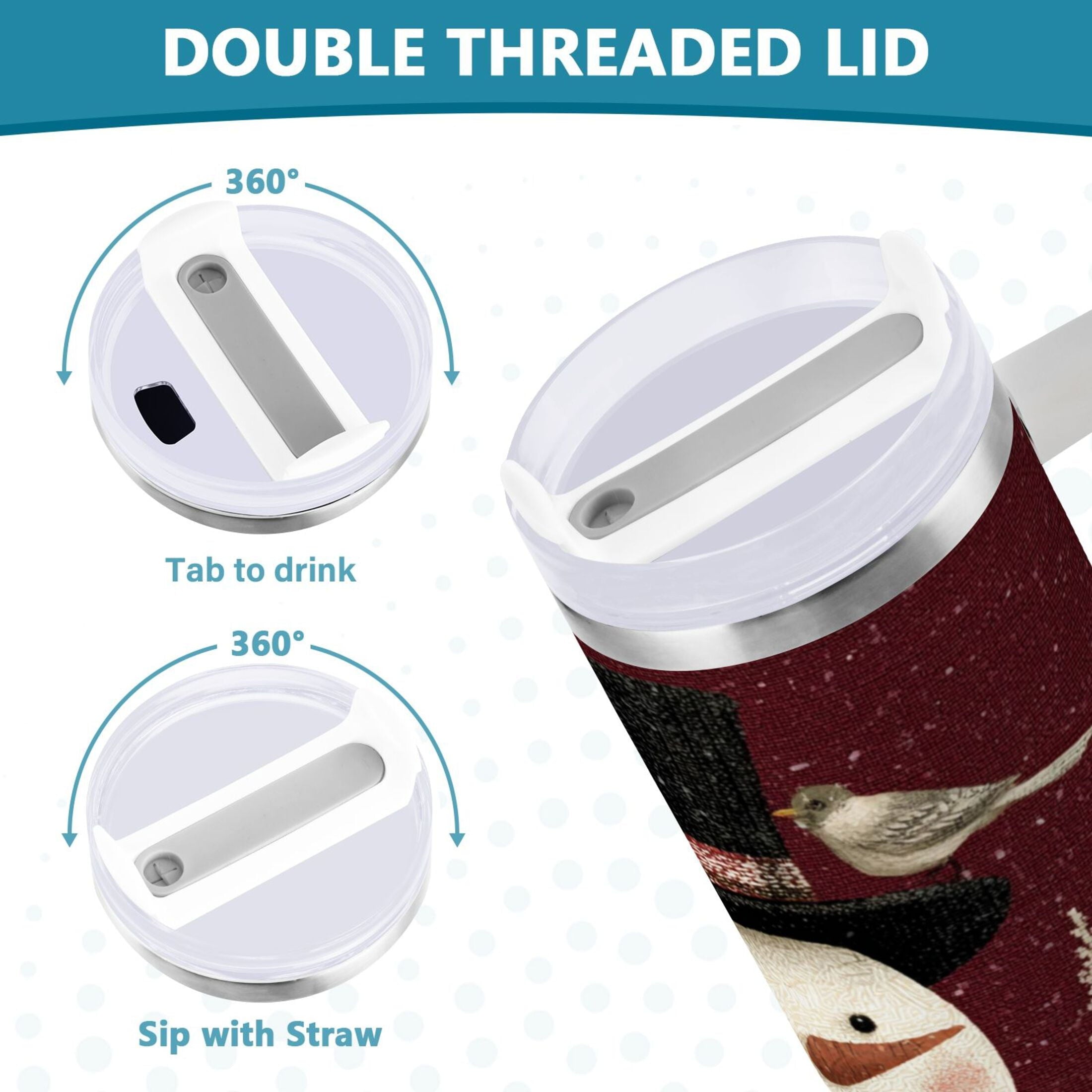 30 oz Insulated Stainless Steel Tumbler Double Wall Stainless Steel Tumbler with 2-Way Drinking Snowman and Birds - 7QXZ