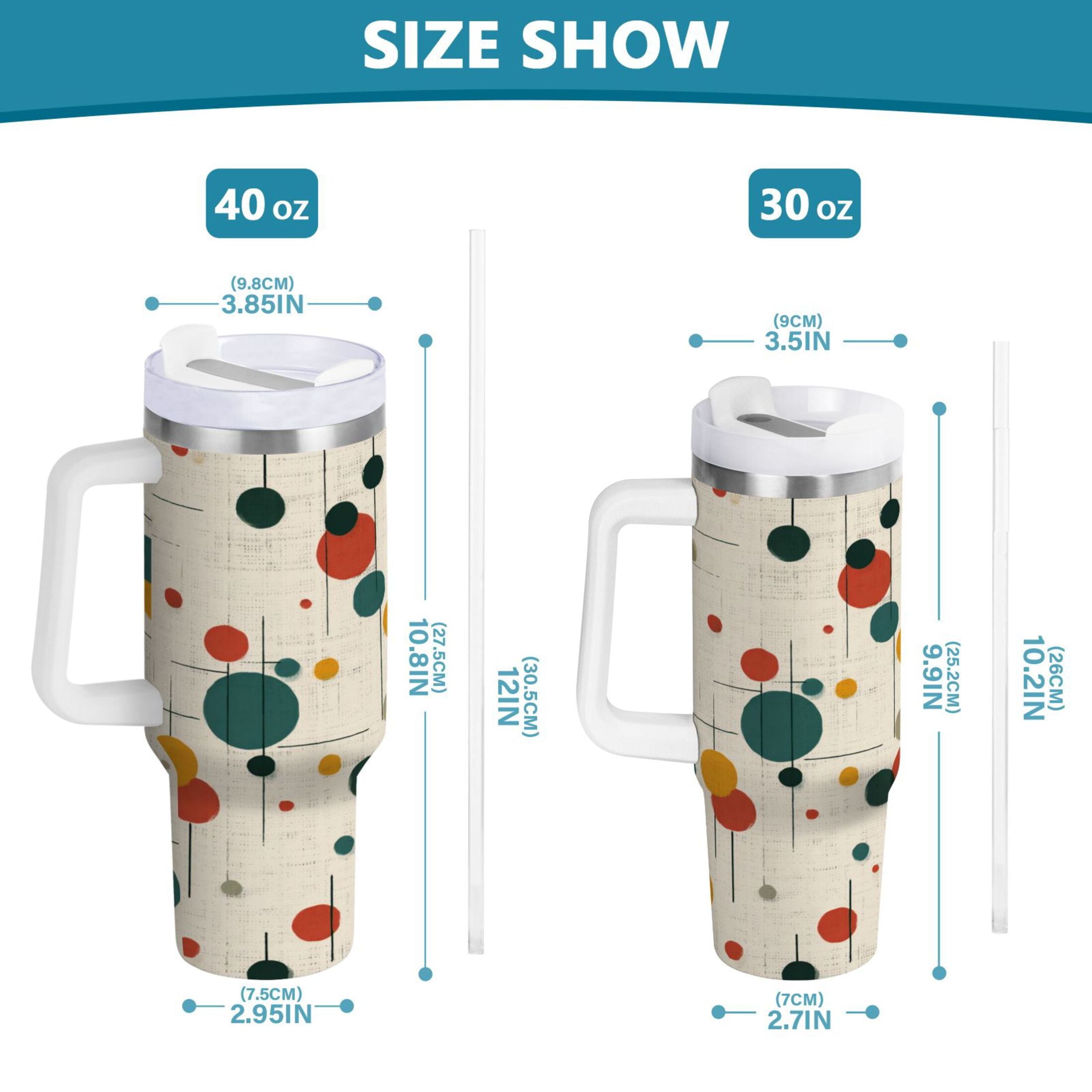 30 oz Insulated Stainless Steel Tumbler Double Wall Stainless Steel Tumbler with 2-Way Drinking Colorful Dots and Lines - GDZX
