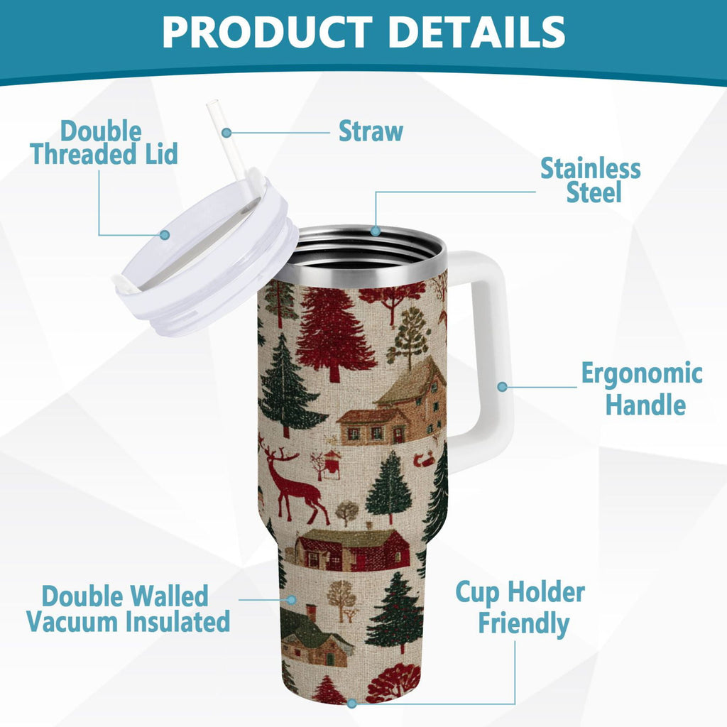 30 oz Insulated Stainless Steel Tumbler Double Wall Stainless Steel Tumbler with 2-Way Drinking Christmas Trees Deer and Houses - NPZW