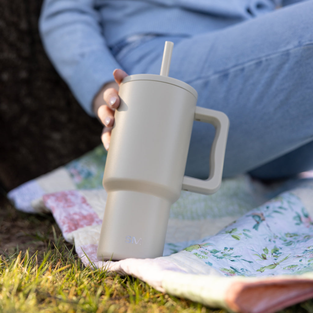 Simple Modern 30 fl oz Insulated Stainless Steel Trek Tumbler with Straw Lid | Seaglass Sage and Cream Checkmate - ON24