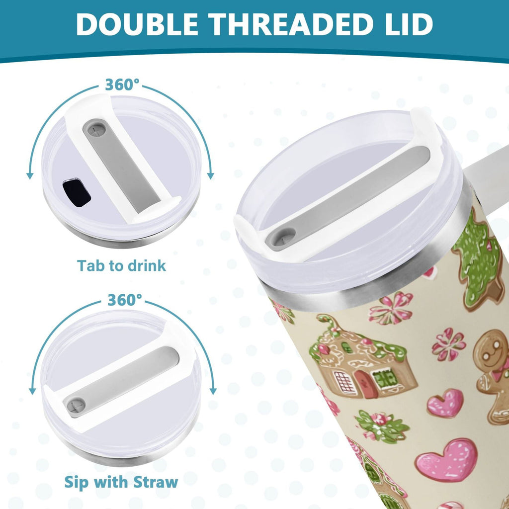40 oz Insulated Stainless Steel Tumbler Double Wall Stainless Steel Tumbler with 2-Way Drinking Pink Cute Christmas Pattern - QX37