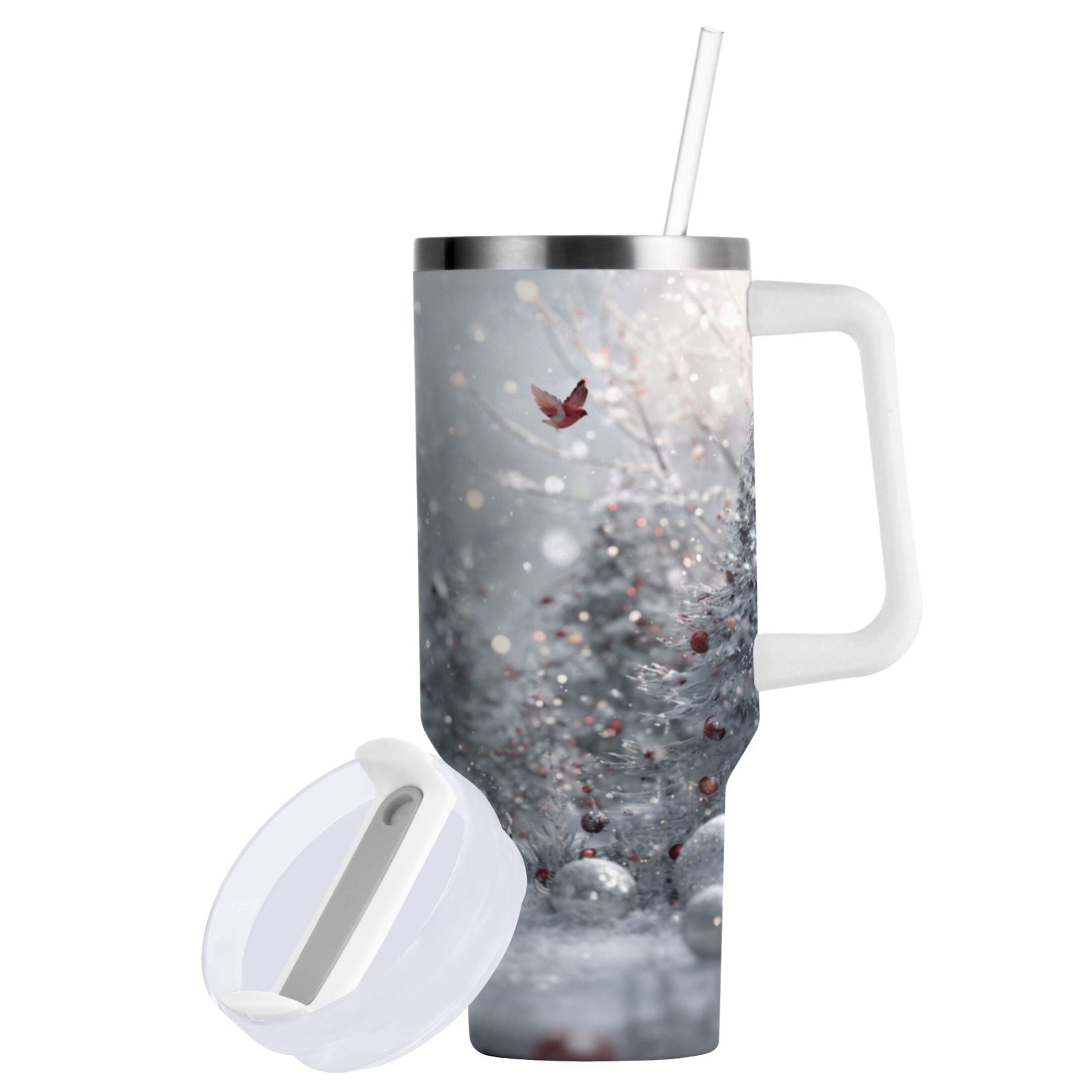 30 oz Insulated Stainless Steel Tumbler Double Wall Stainless Steel Tumbler with 2-Way Drinking Snowy Winter Landscape - E4MU