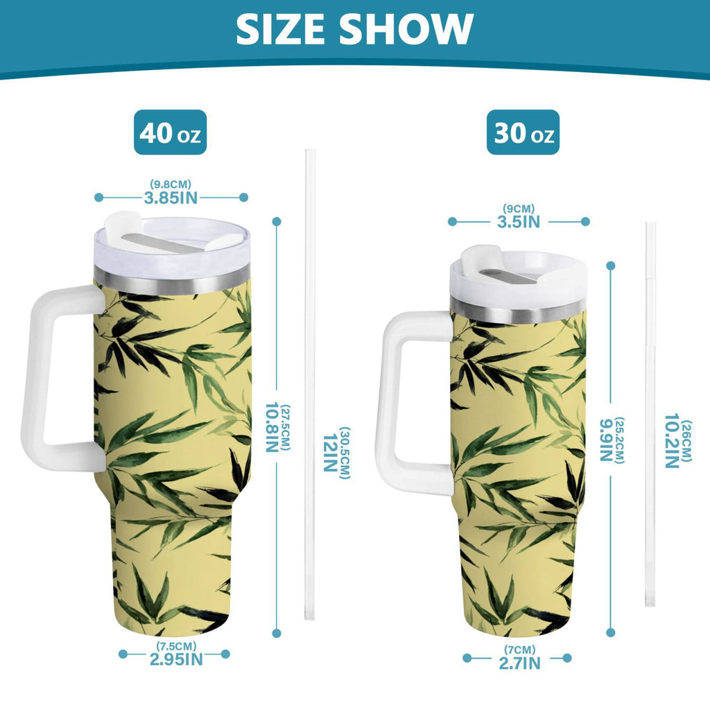30 oz Insulated Stainless Steel Tumbler Double Wall Stainless Steel Tumbler with 2-Way Drinking Bamboo and Green Leaves - X1QJ