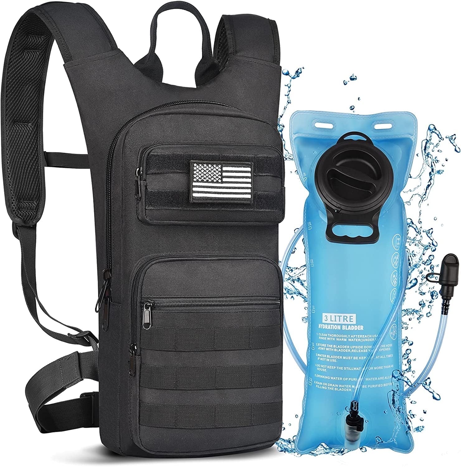Brightify 17L Hydration Backpack with 3L TPU Water Bladder, Camel Backpack Hydration Pack for Hiking Hunting Climbing Cycling Biking Running, Molle Compatible Water Backpack for Men Women, Black - 6GYZ
