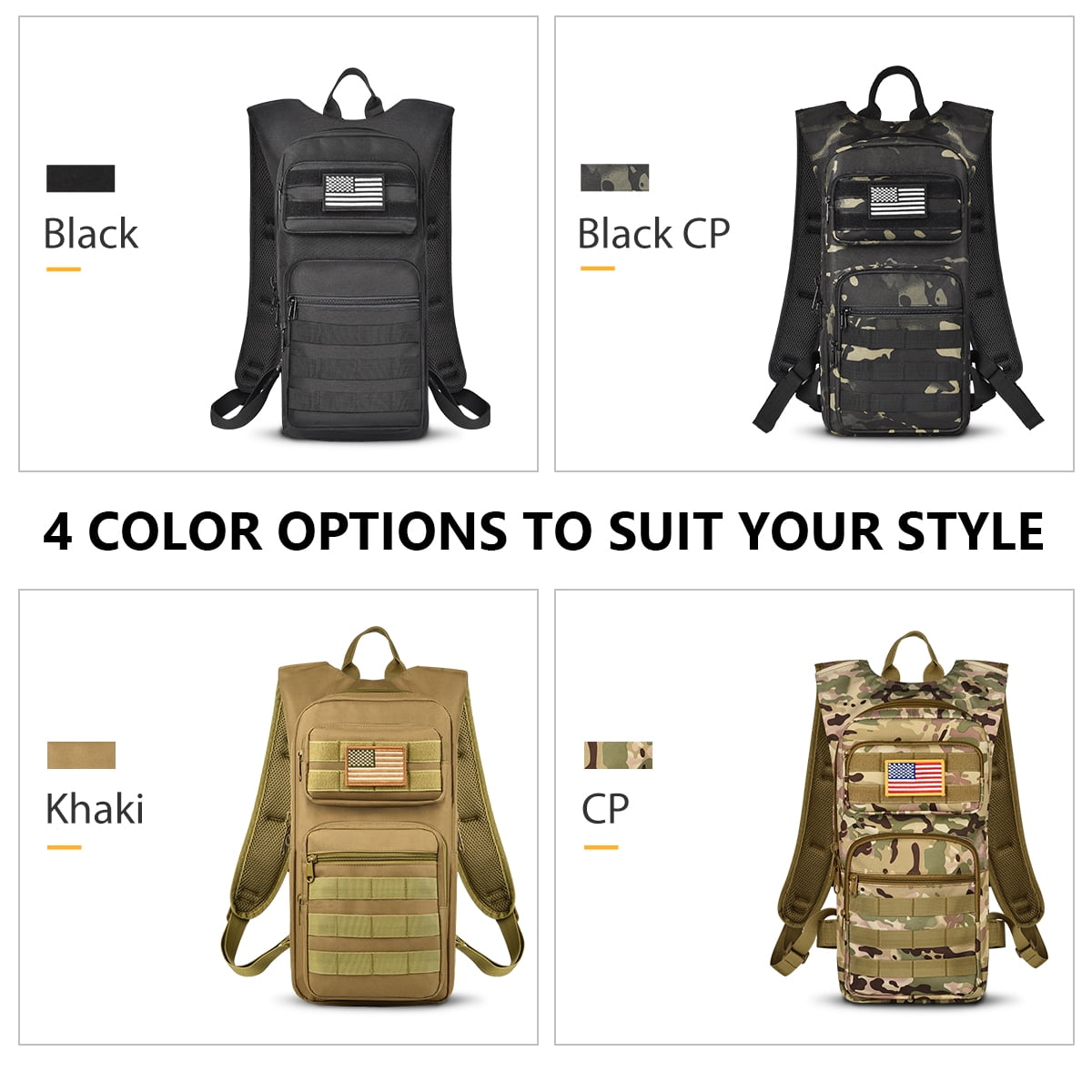 Brightify 17L Hydration Backpack with 3L TPU Water Bladder, Camel Backpack Hydration Pack for Hiking Hunting Climbing Cycling Biking Running, Molle Compatible Water Backpack for Men Women, Black - 6GYZ
