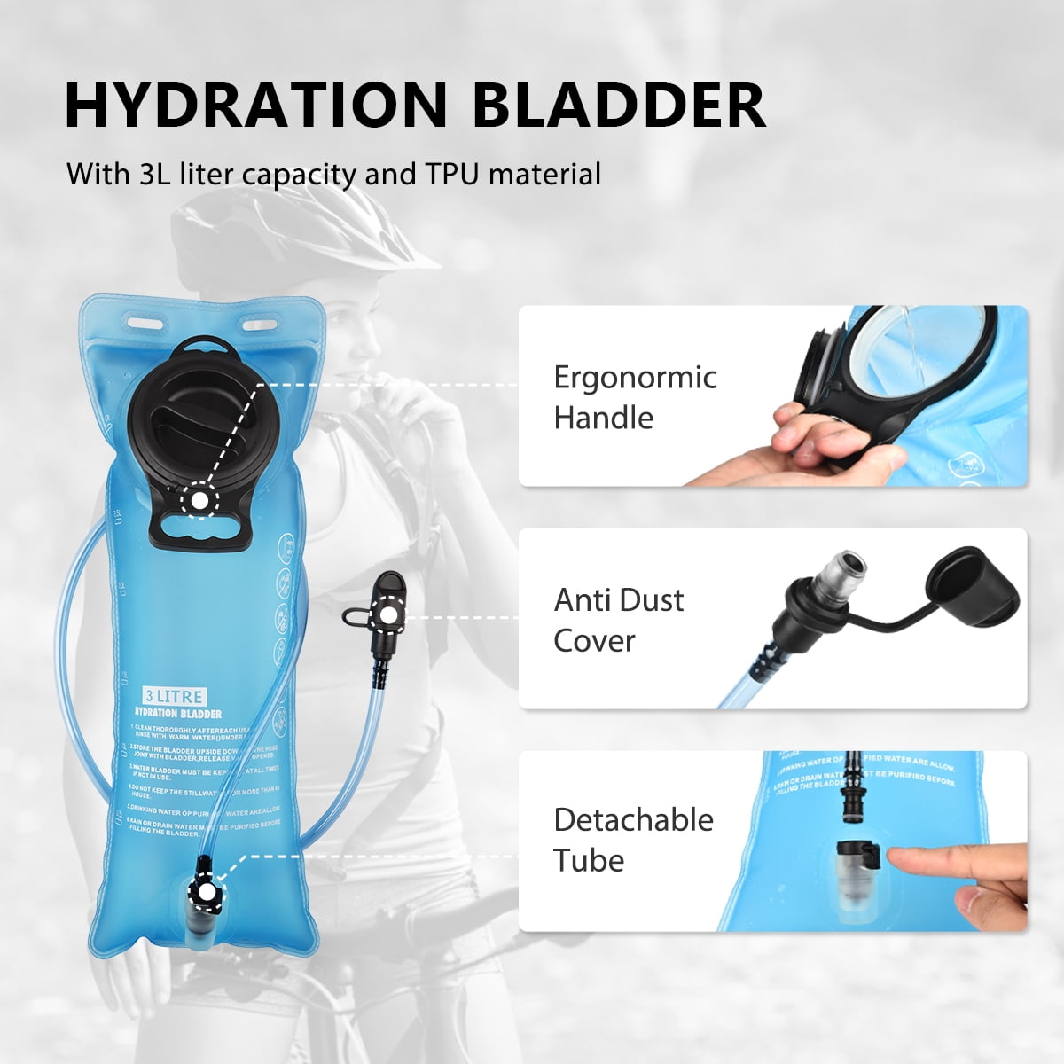 Brightify 17L Hydration Backpack with 3L TPU Water Bladder, Camel Backpack Hydration Pack for Hiking Hunting Climbing Cycling Biking Running, Molle Compatible Water Backpack for Men Women, Black - 6GYZ
