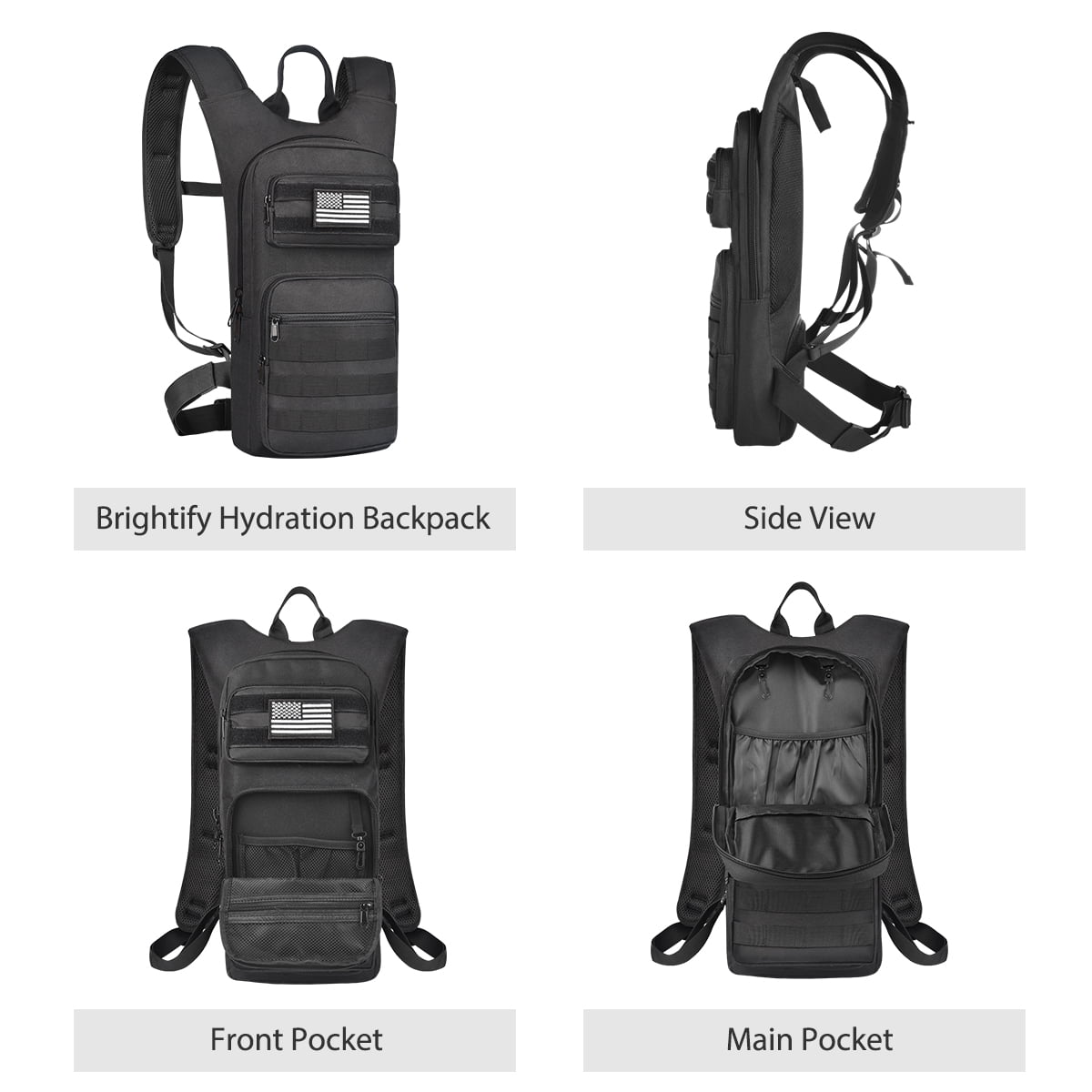 Brightify 17L Hydration Backpack with 3L TPU Water Bladder, Camel Backpack Hydration Pack for Hiking Hunting Climbing Cycling Biking Running, Molle Compatible Water Backpack for Men Women, Black - 6GYZ