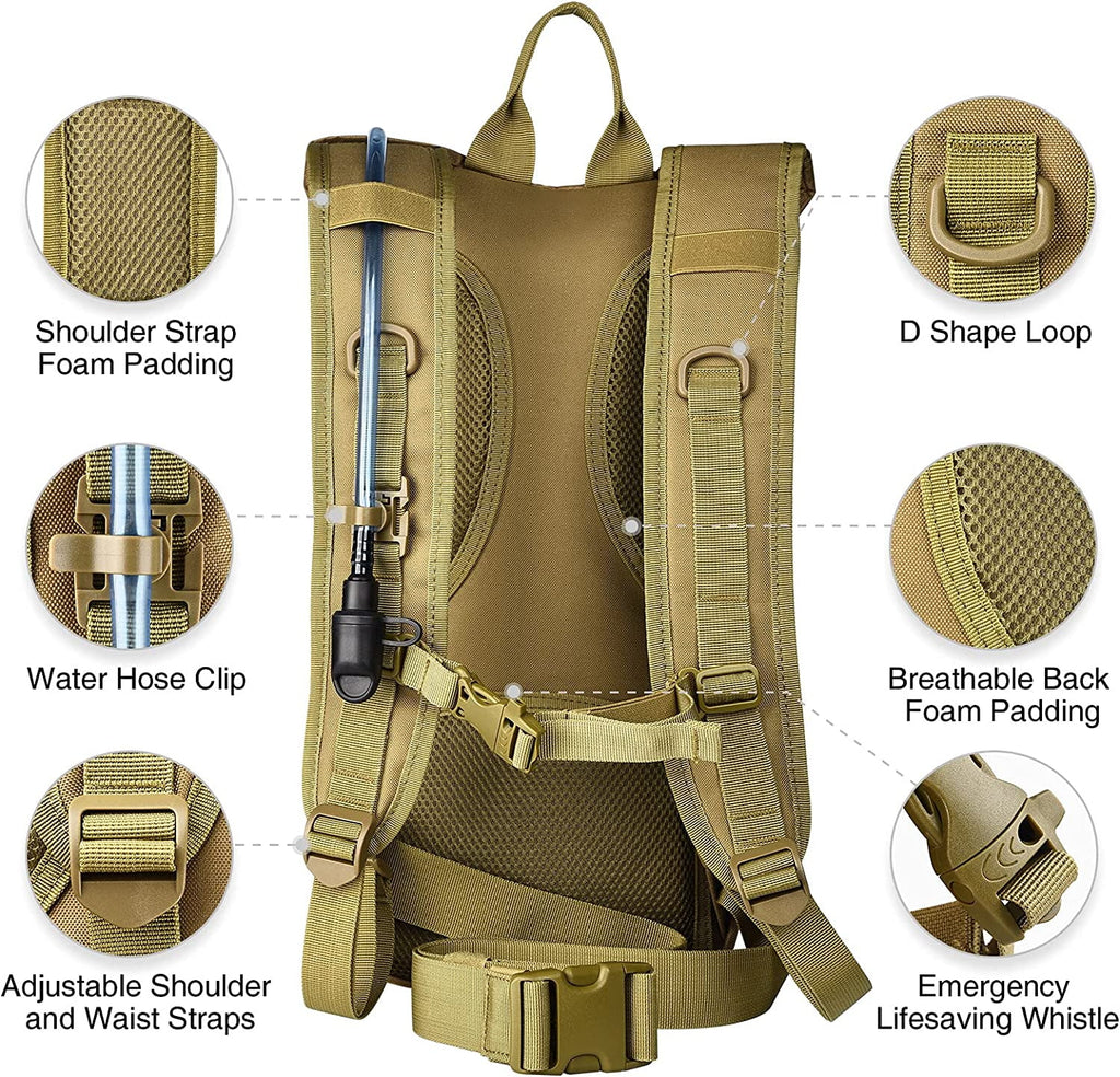Brightify 17L Hydration Backpack with 3L TPU Water Bladder, Camel Backpack Hydration Pack for Hiking Hunting Climbing Cycling Biking Running, Molle Compatible Water Backpack for Men Women, Black - 6GYZ