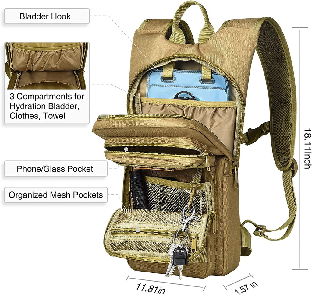 Brightify 17L Hydration Backpack with 3L TPU Water Bladder, Camel Backpack Hydration Pack for Hiking Hunting Climbing Cycling Biking Running, Molle Compatible Water Backpack for Men Women, Black - 6GYZ