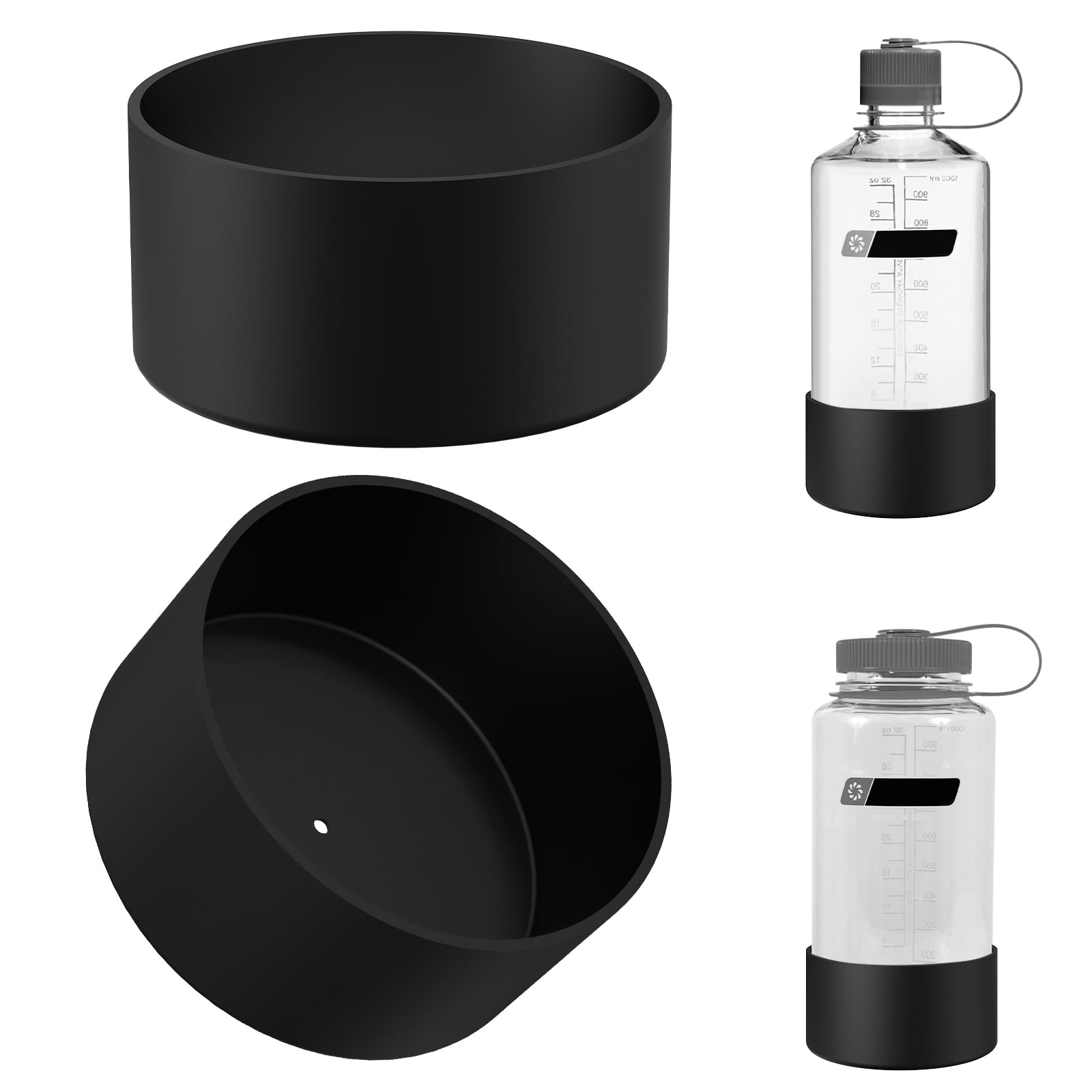Linkidea 2 Pack Water Bottle Boot Compatible with Nalgene Sustain Wide Mouth 32oz/48oz, Narrow Mouth 32oz, Silicone Anti-Slip Bottle Bottom Bumper Protector (Black) - 3AG4