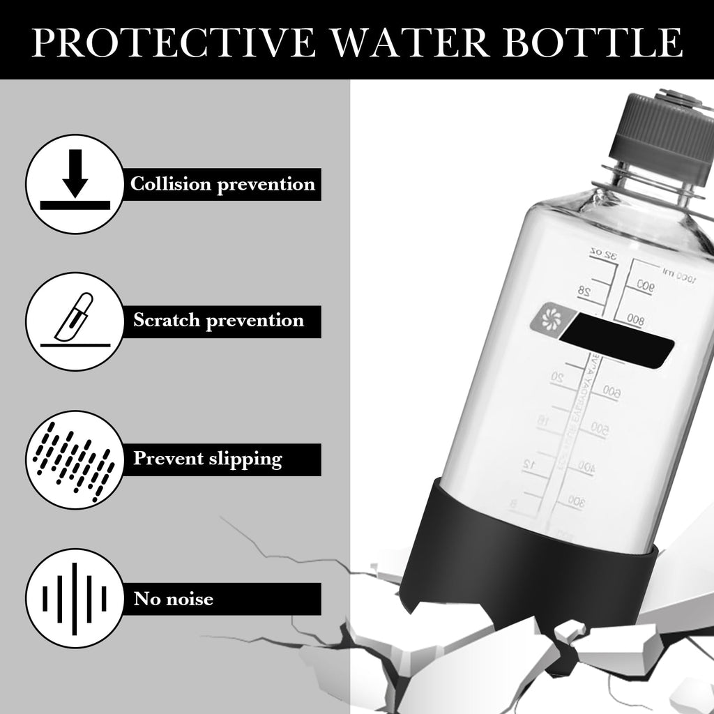 Linkidea 2 Pack Water Bottle Boot Compatible with Nalgene Sustain Wide Mouth 32oz/48oz, Narrow Mouth 32oz, Silicone Anti-Slip Bottle Bottom Bumper Protector (Black) - 3AG4