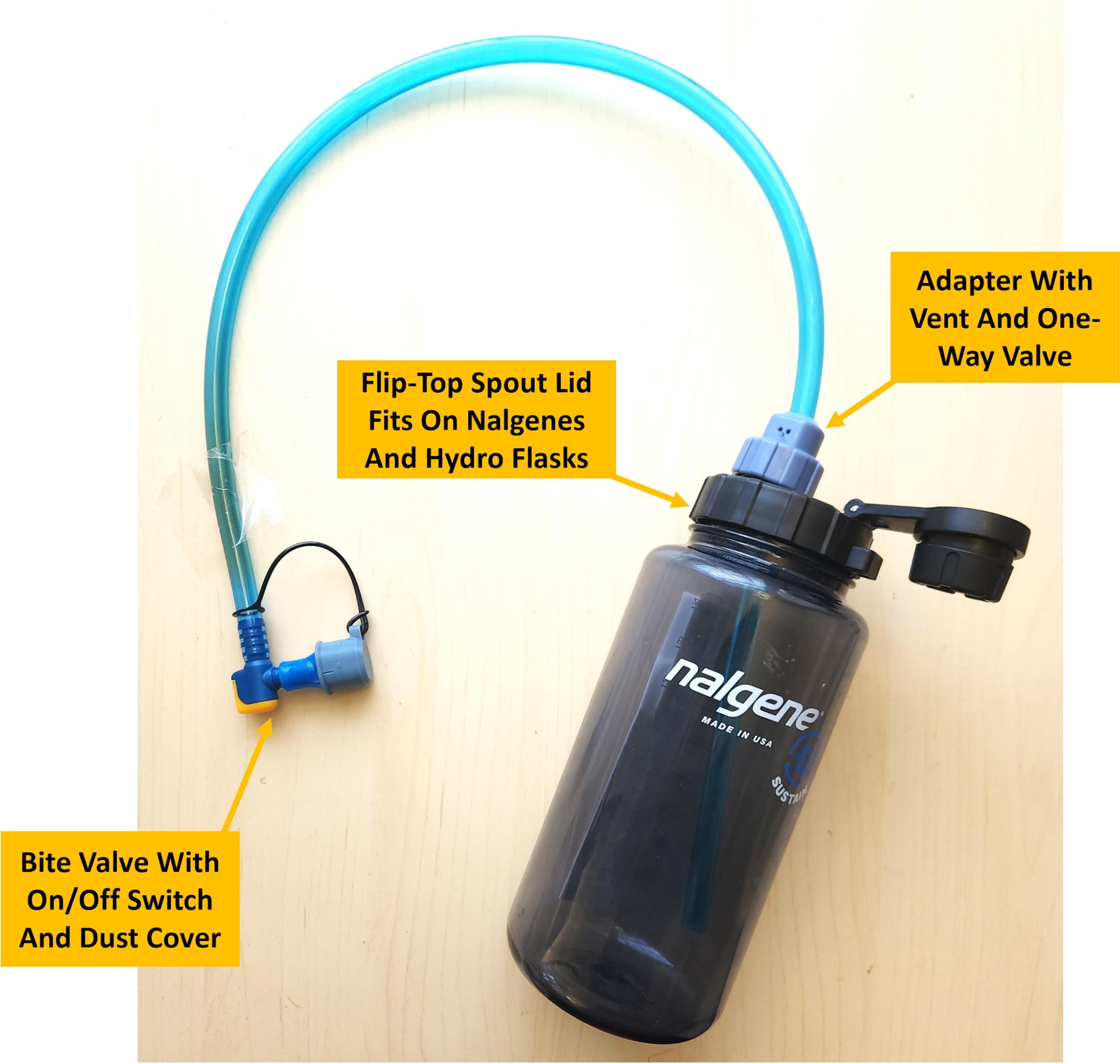 Universal Hydration Adapter for Nalgene Smartwater Bottles 28mm Wide Mouth, Flip Top Spout Lid with Loop, Hiking Running Cycling Accessory, Blue - O4BV