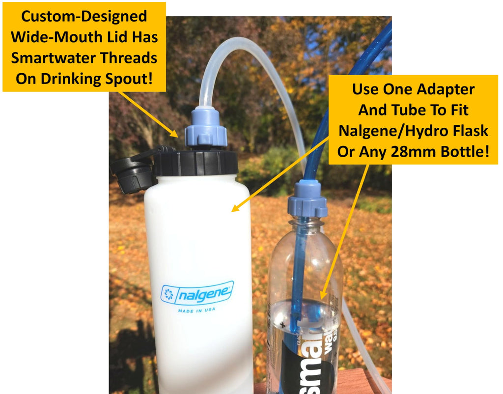 Universal Hydration Adapter for Nalgene Smartwater Bottles 28mm Wide Mouth, Flip Top Spout Lid with Loop, Hiking Running Cycling Accessory, Blue - O4BV