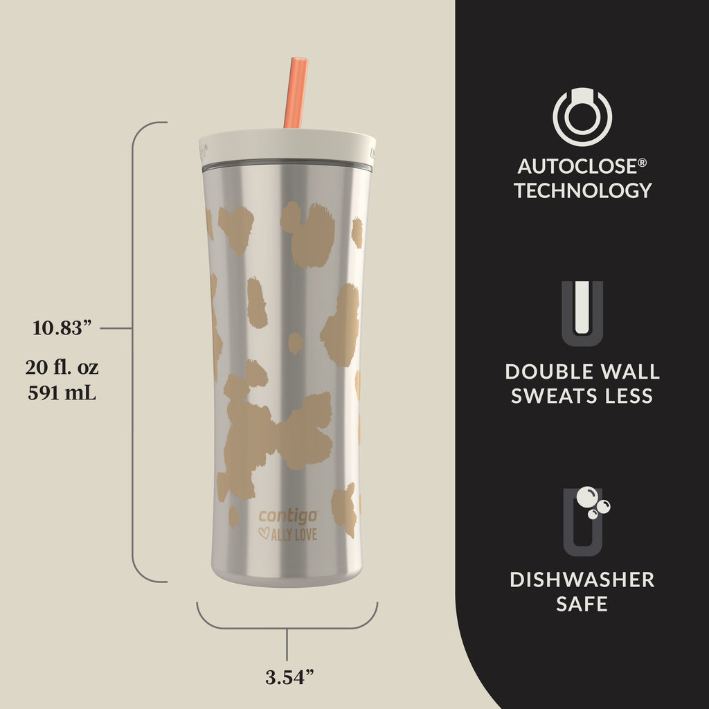 Contigo 20oz Shake &amp; Go Tumbler, Plastic with Straw, Oatmilk Cowhide Couture - NZ5G