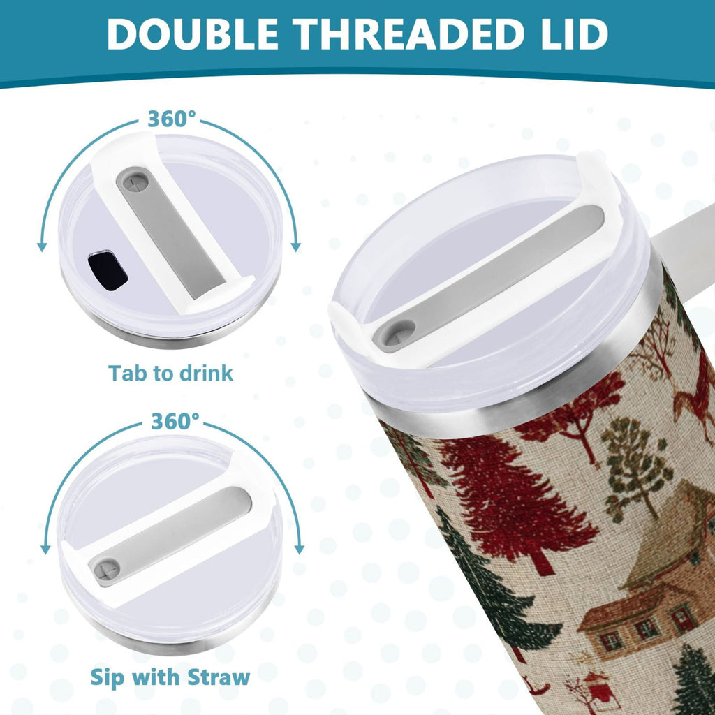 30 oz Insulated Stainless Steel Tumbler Double Wall Stainless Steel Tumbler with 2-Way Drinking Christmas Trees Deer and Houses - NPZW