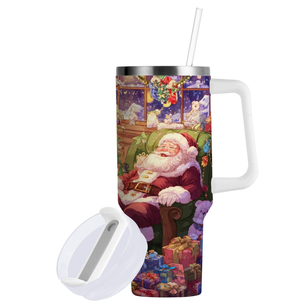40 oz Insulated Stainless Steel Tumbler Double Wall Stainless Steel Tumbler with 2-Way Drinking Festive Christmas Scene - 6PZN