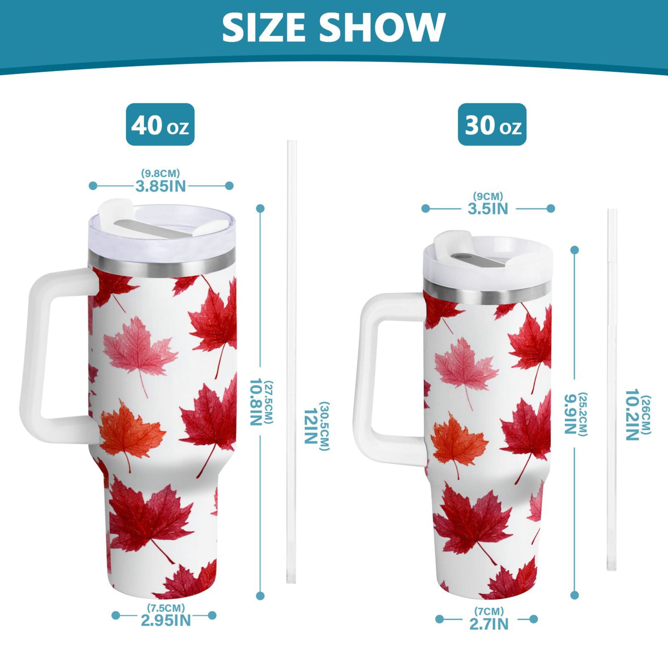 30 oz Insulated Stainless Steel Tumbler Double Wall Stainless Steel Tumbler with 2-Way Drinking Vibrant Red Maple Leaves - E80Y