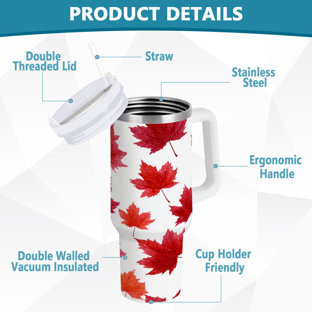 30 oz Insulated Stainless Steel Tumbler Double Wall Stainless Steel Tumbler with 2-Way Drinking Vibrant Red Maple Leaves - E80Y