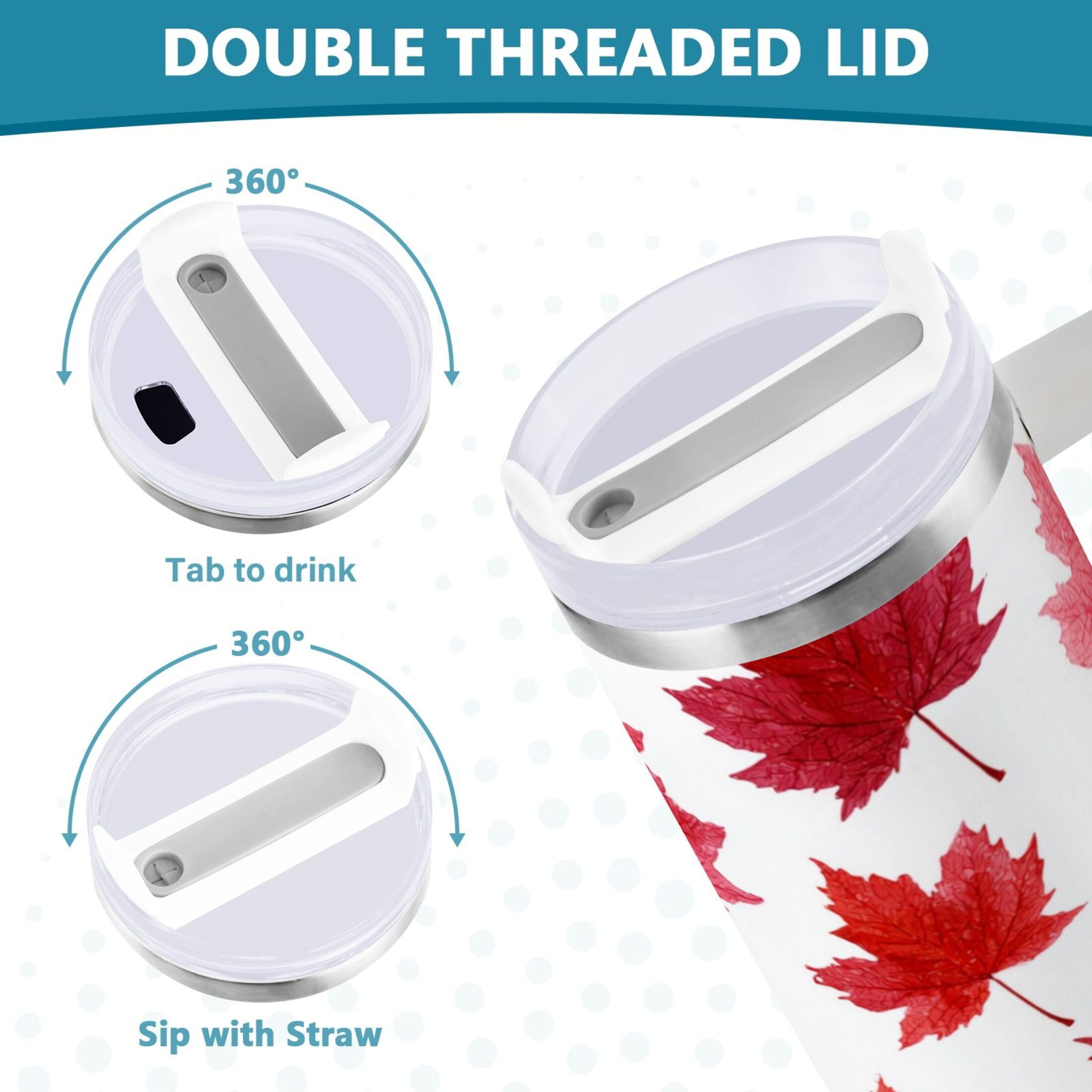 30 oz Insulated Stainless Steel Tumbler Double Wall Stainless Steel Tumbler with 2-Way Drinking Vibrant Red Maple Leaves - E80Y