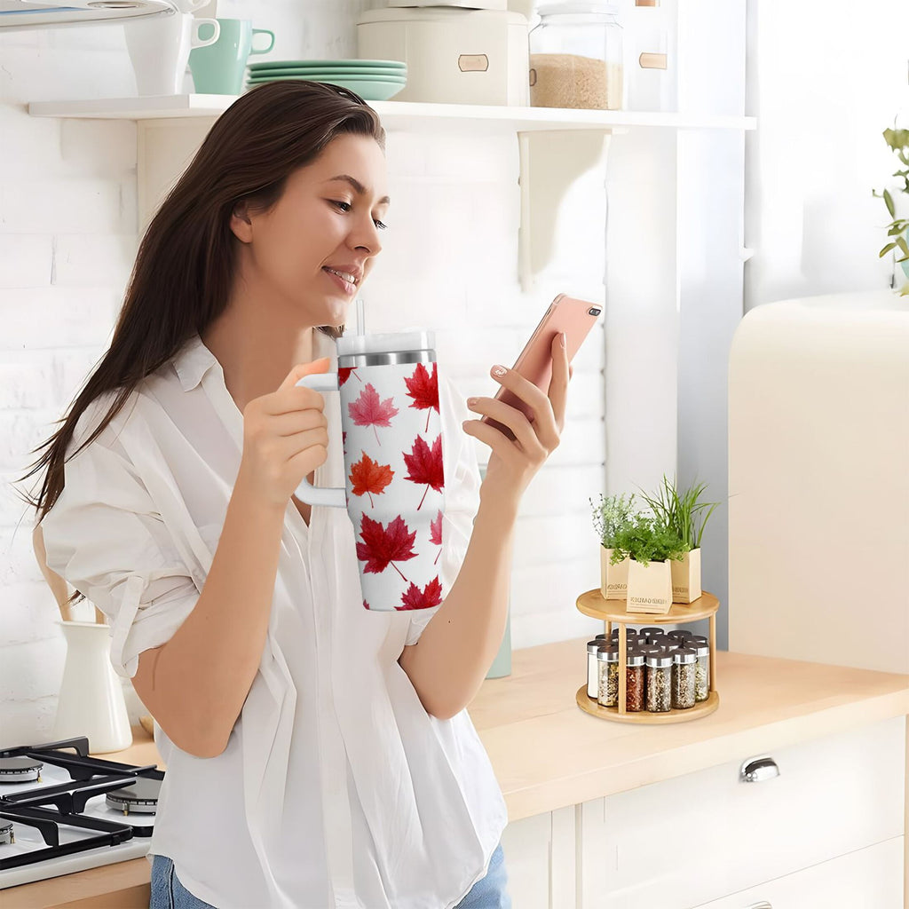30 oz Insulated Stainless Steel Tumbler Double Wall Stainless Steel Tumbler with 2-Way Drinking Vibrant Red Maple Leaves - E80Y