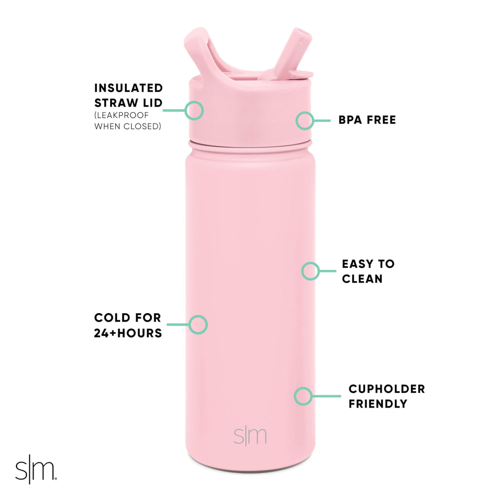 Simple Modern Kids Water Bottle with Straw Lid Vacuum Insulated Stainless Steel Metal Thermos Bottles | Reusable Leak Proof BPA-Free Flask for School | Summit Collection | 18oz, Blush -Blush - TBVJ